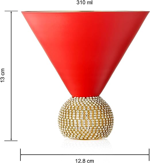 The Wine Savant Diamond Studded Martini Glasses Set of 2 Matte Red & Gold Modern Cocktail Glass, Rhinestone Diamonds With Stemless Crystal Ball Base, Bar or Party 10.5oz, Swarovski Style Crystals by The Wine Savant - Image 5