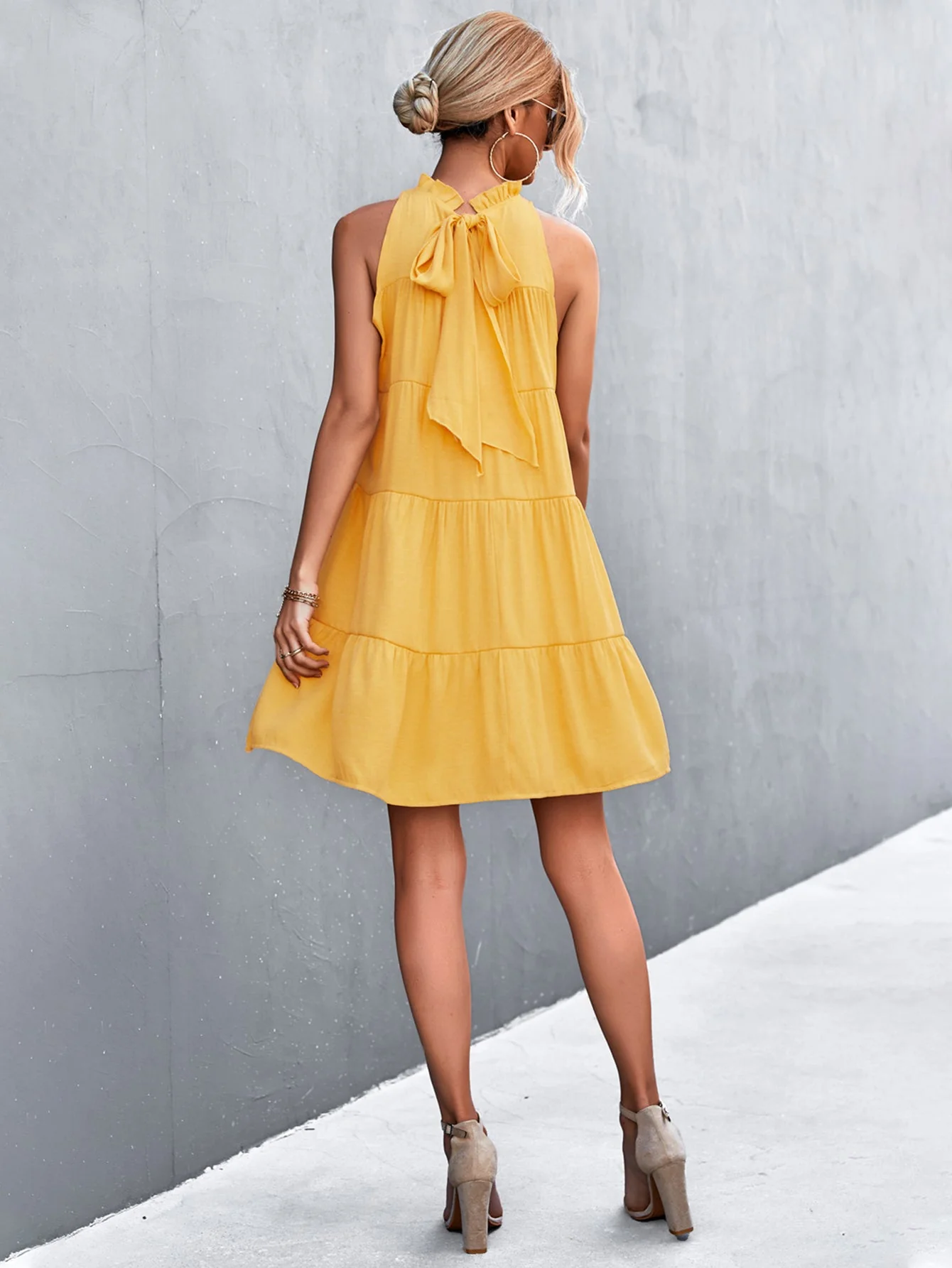 Tie Back Mock Neck Tiered Dress - Image 2