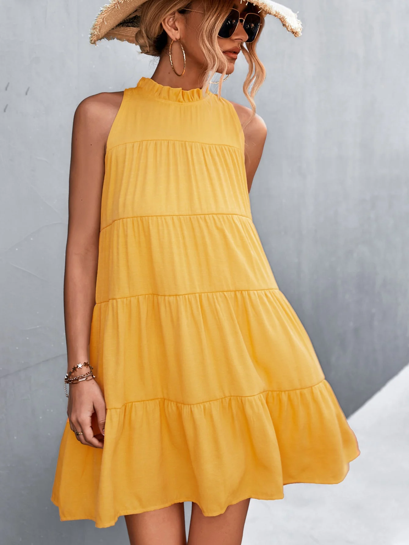 Tie Back Mock Neck Tiered Dress - Image 3
