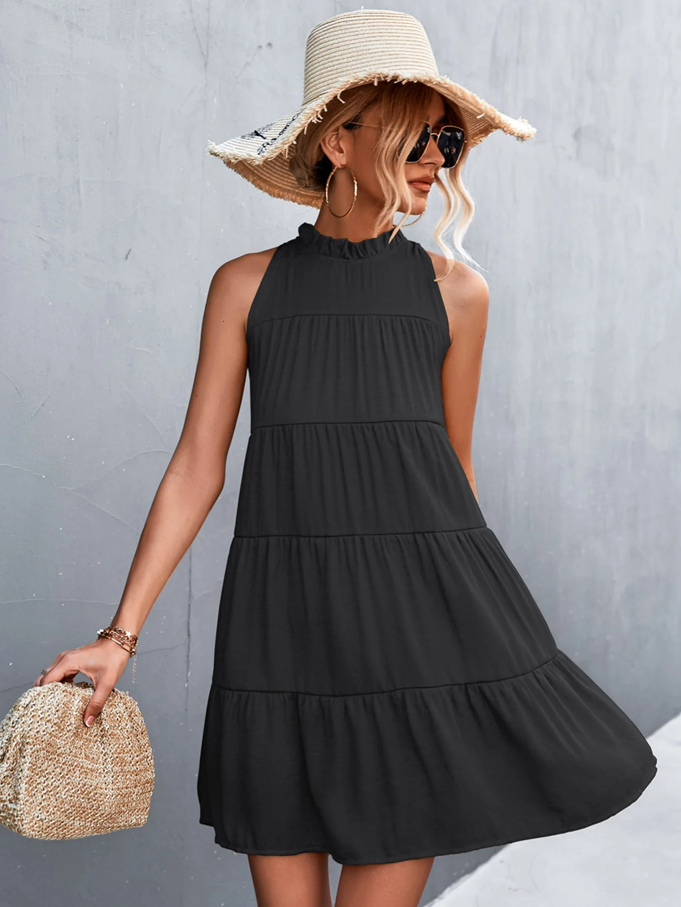 Tie Back Mock Neck Tiered Dress - Image 4