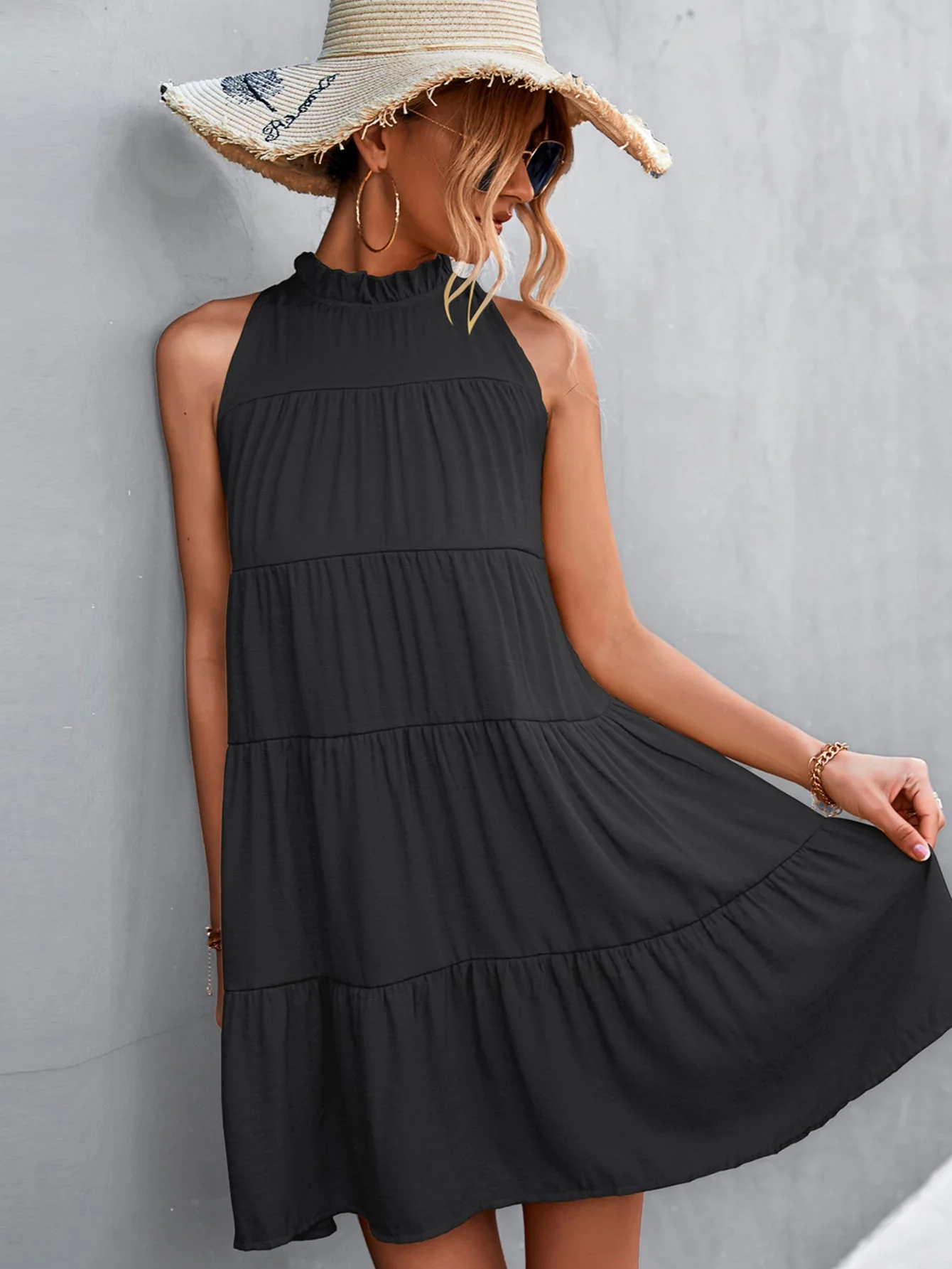 Tie Back Mock Neck Tiered Dress - Image 5