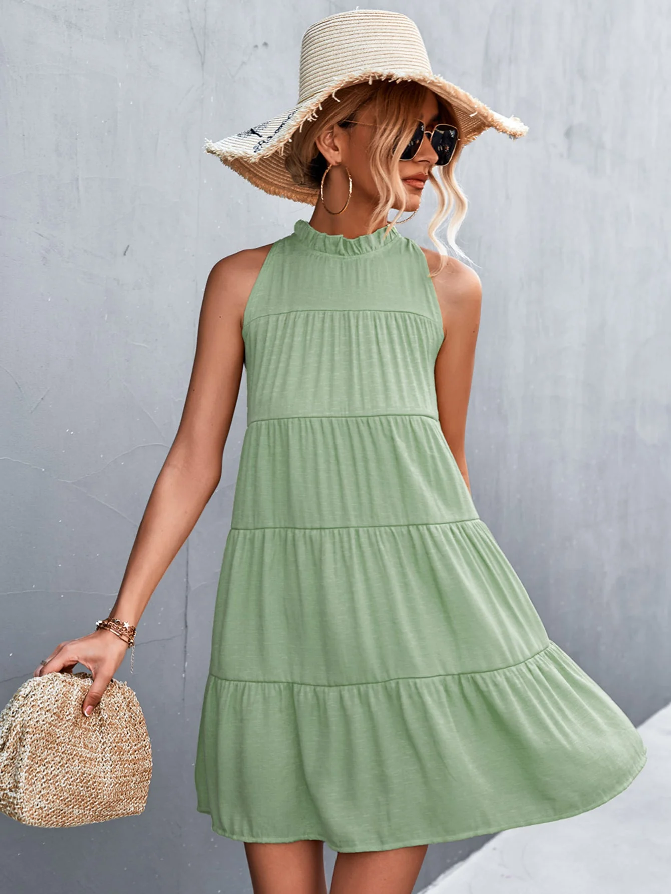 Tie Back Mock Neck Tiered Dress - Image 7