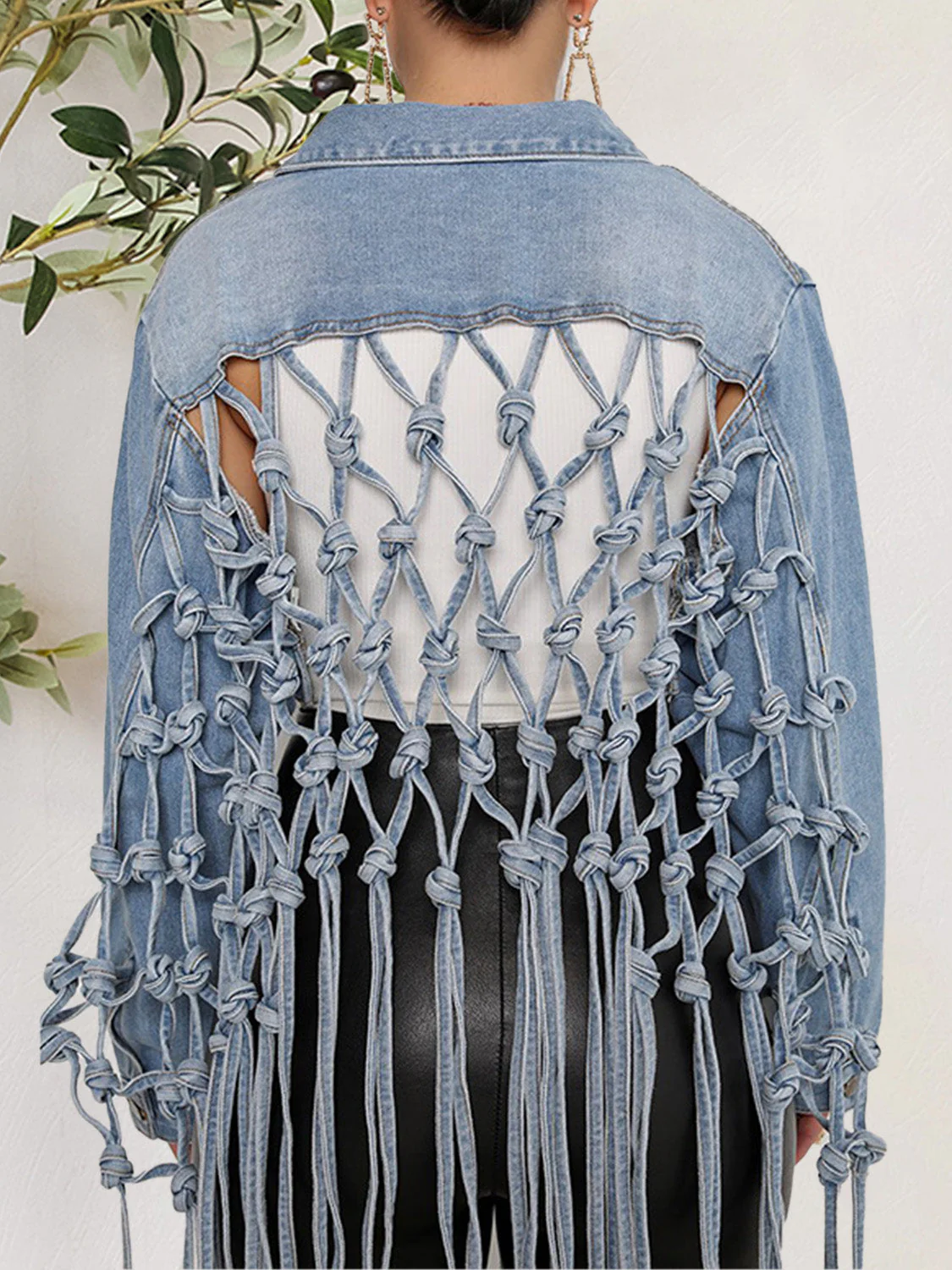 Tie Detail Button Up Denim Jacket with Pockets - Image 2