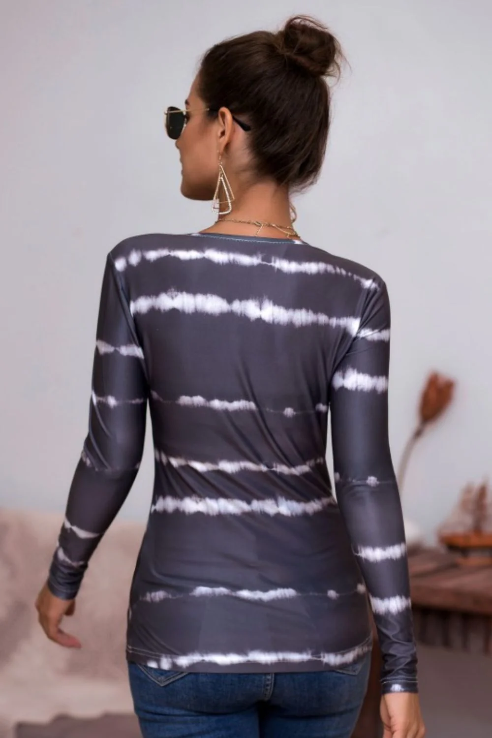 Tie-Dye Plunge Long Sleeve Top - Image 15