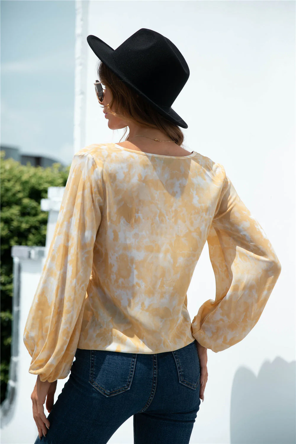 Tie-Dye Tied Balloon Sleeve Blouse - Image 2