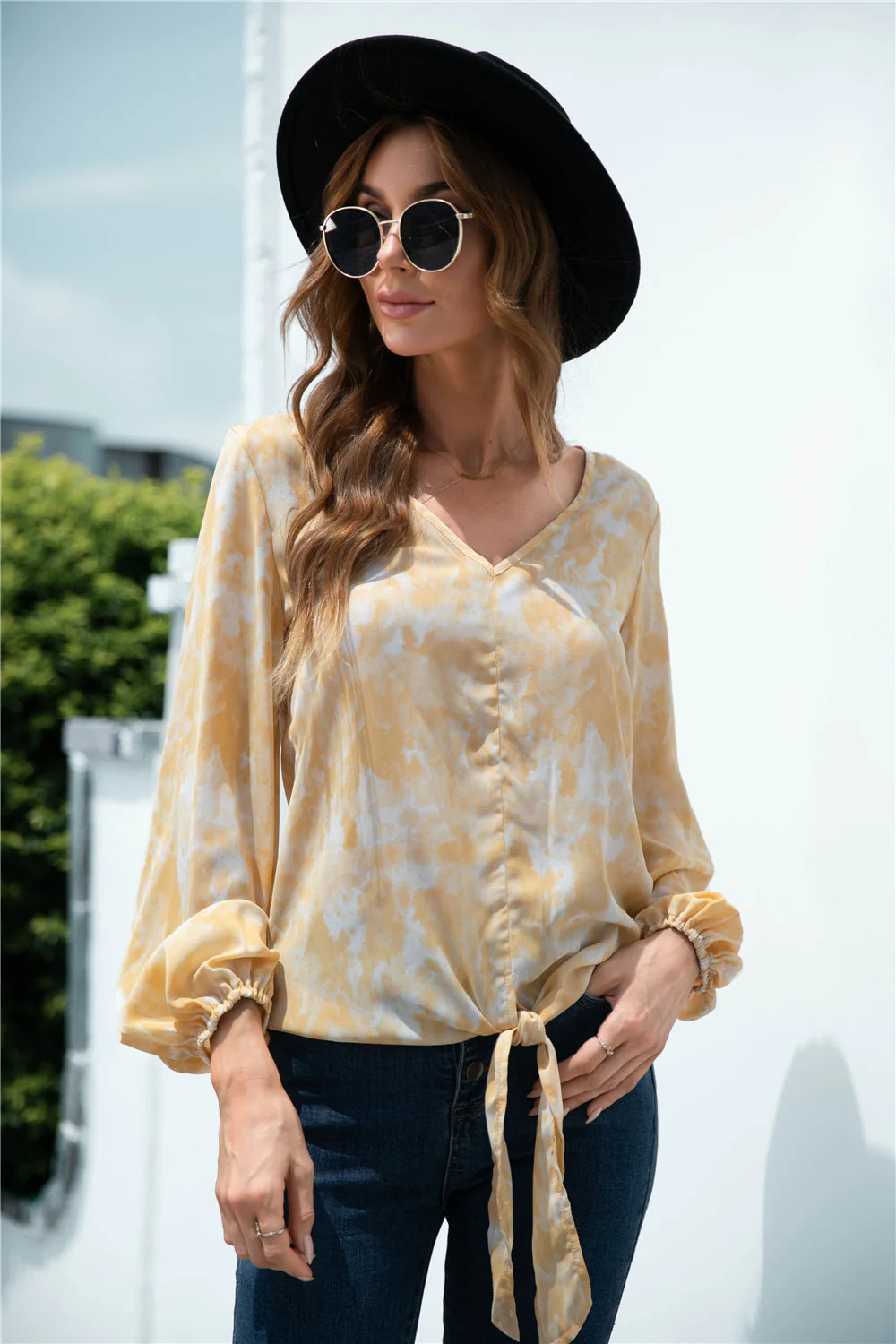 Tie-Dye Tied Balloon Sleeve Blouse - Image 4