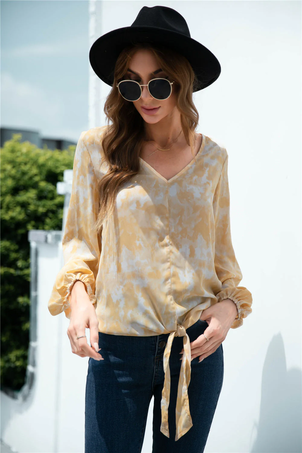 Tie-Dye Tied Balloon Sleeve Blouse - Image 5