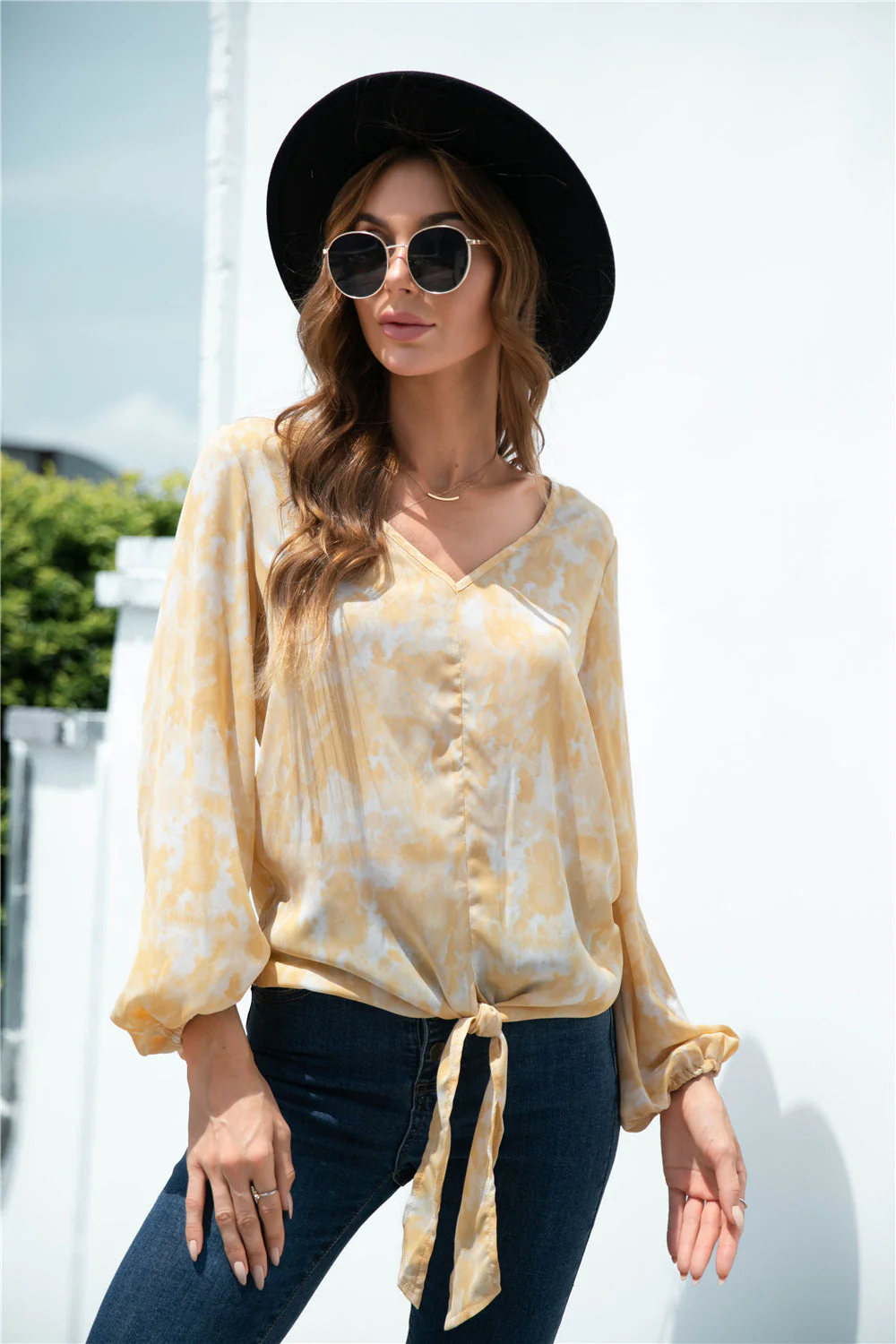 Tie-Dye Tied Balloon Sleeve Blouse - Image 6