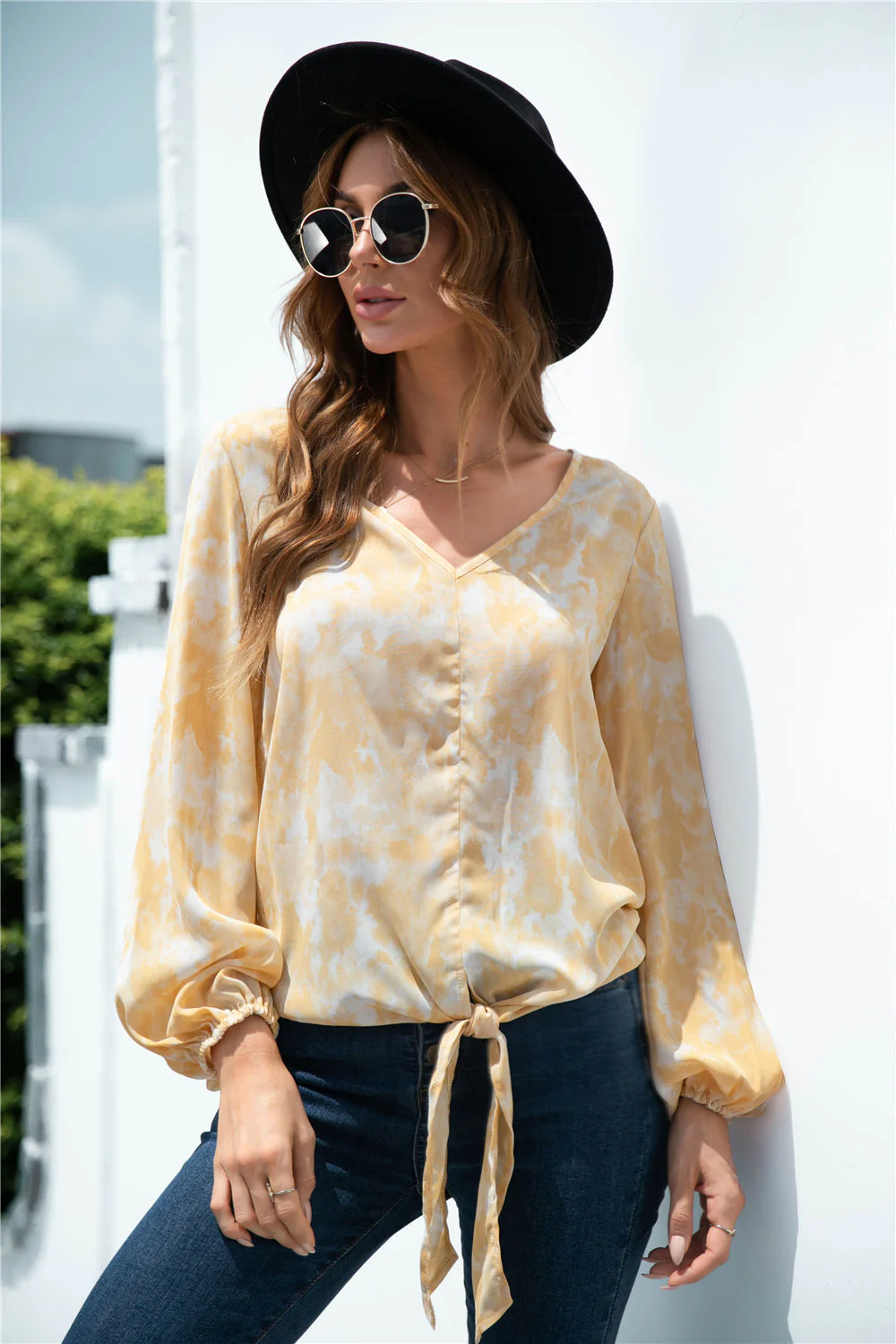 Tie-Dye Tied Balloon Sleeve Blouse - Image 7