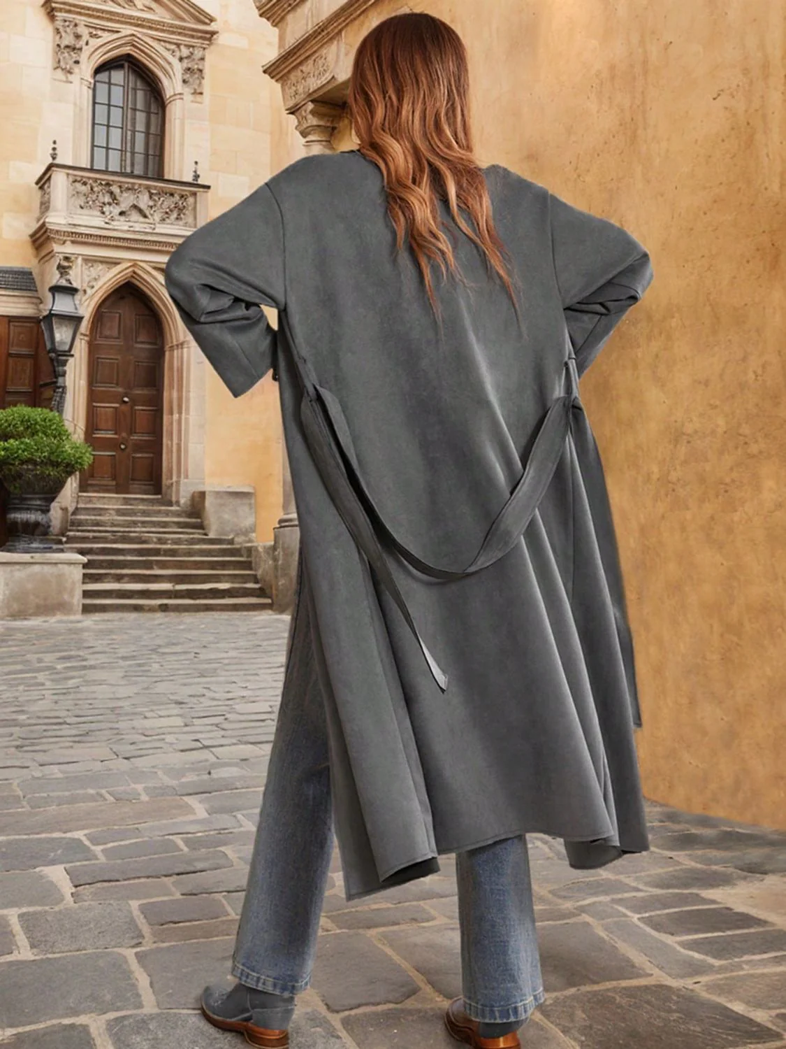 Tie Waist Long Sleeve Coat - Image 2
