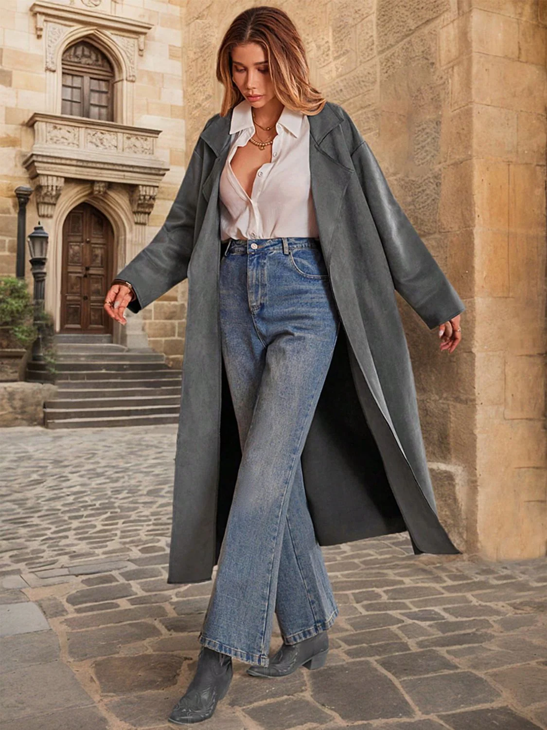 Tie Waist Long Sleeve Coat - Image 4
