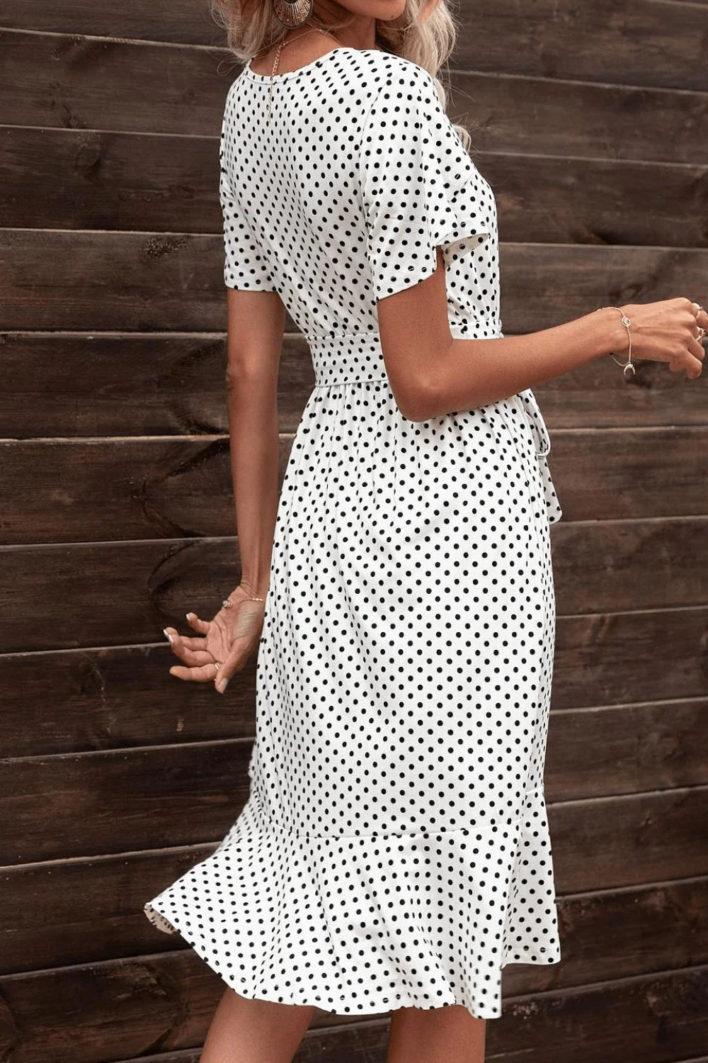 Tie Waist Petal Sleeve Ruffle Hem Dress - Image 6