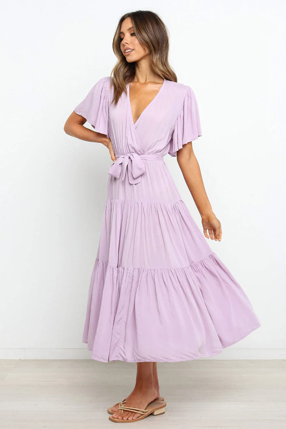 Tied Back Tiered Short Sleeve Midi Dress - Image 3