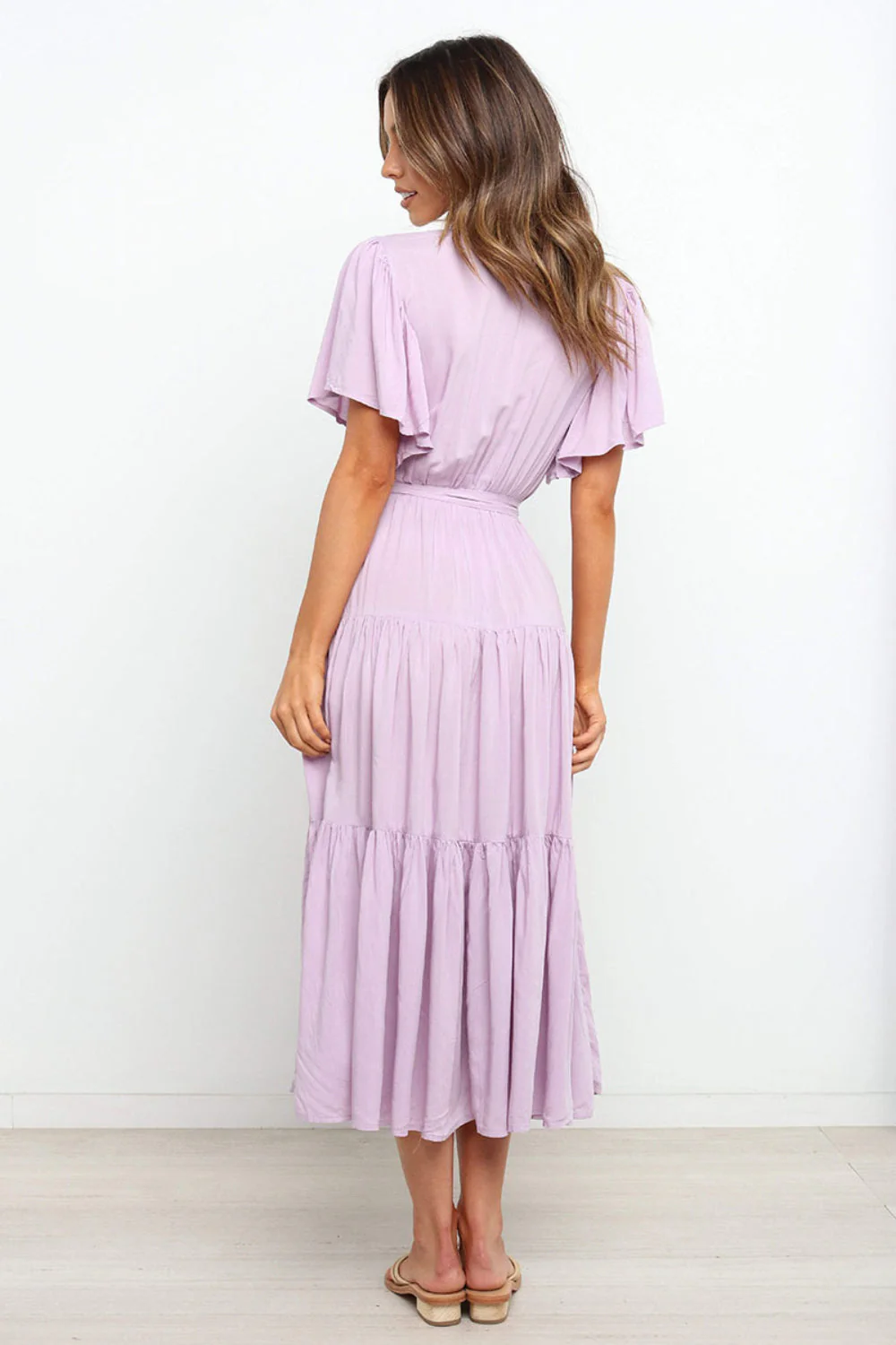 Tied Back Tiered Short Sleeve Midi Dress - Image 4