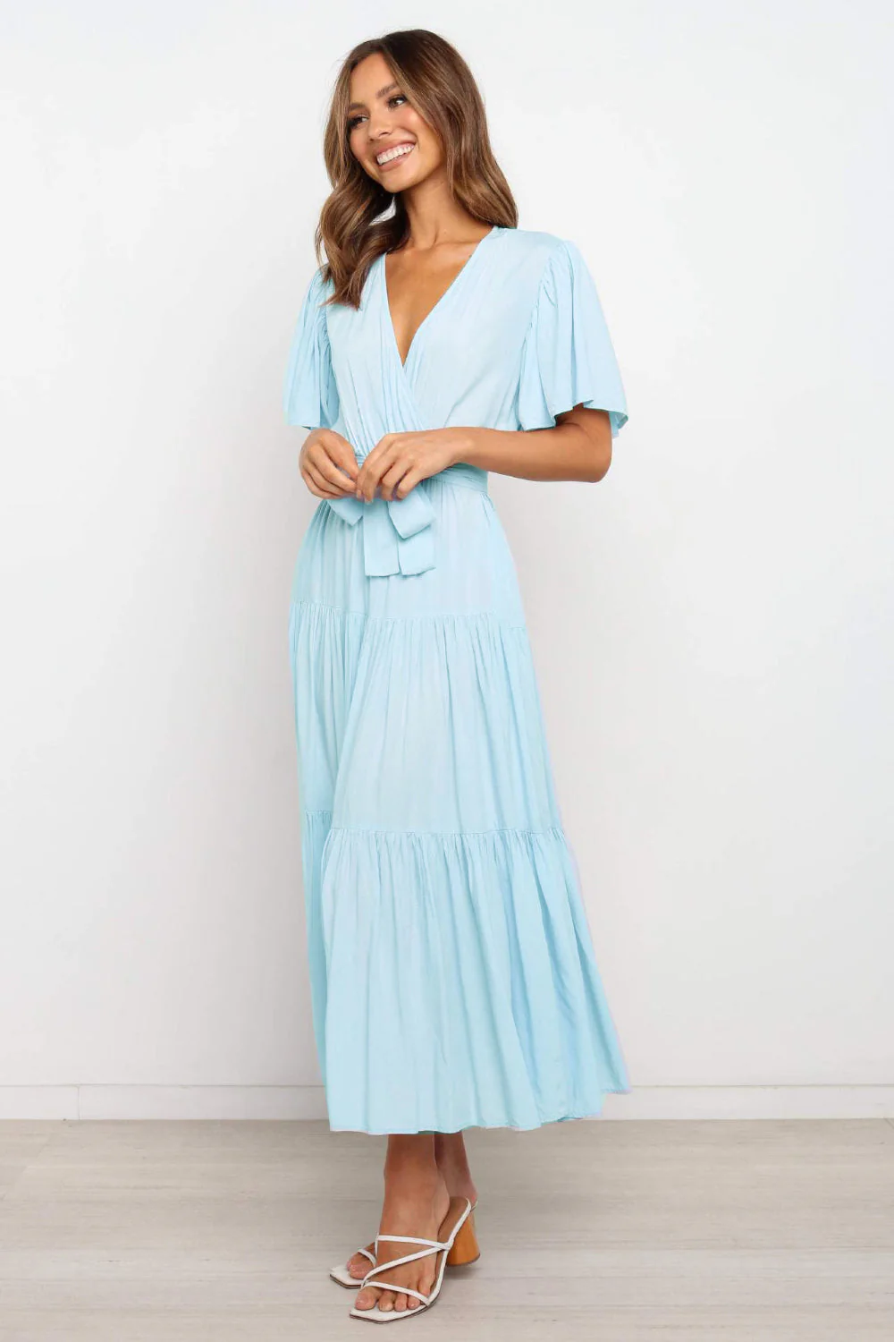 Tied Back Tiered Short Sleeve Midi Dress - Image 6