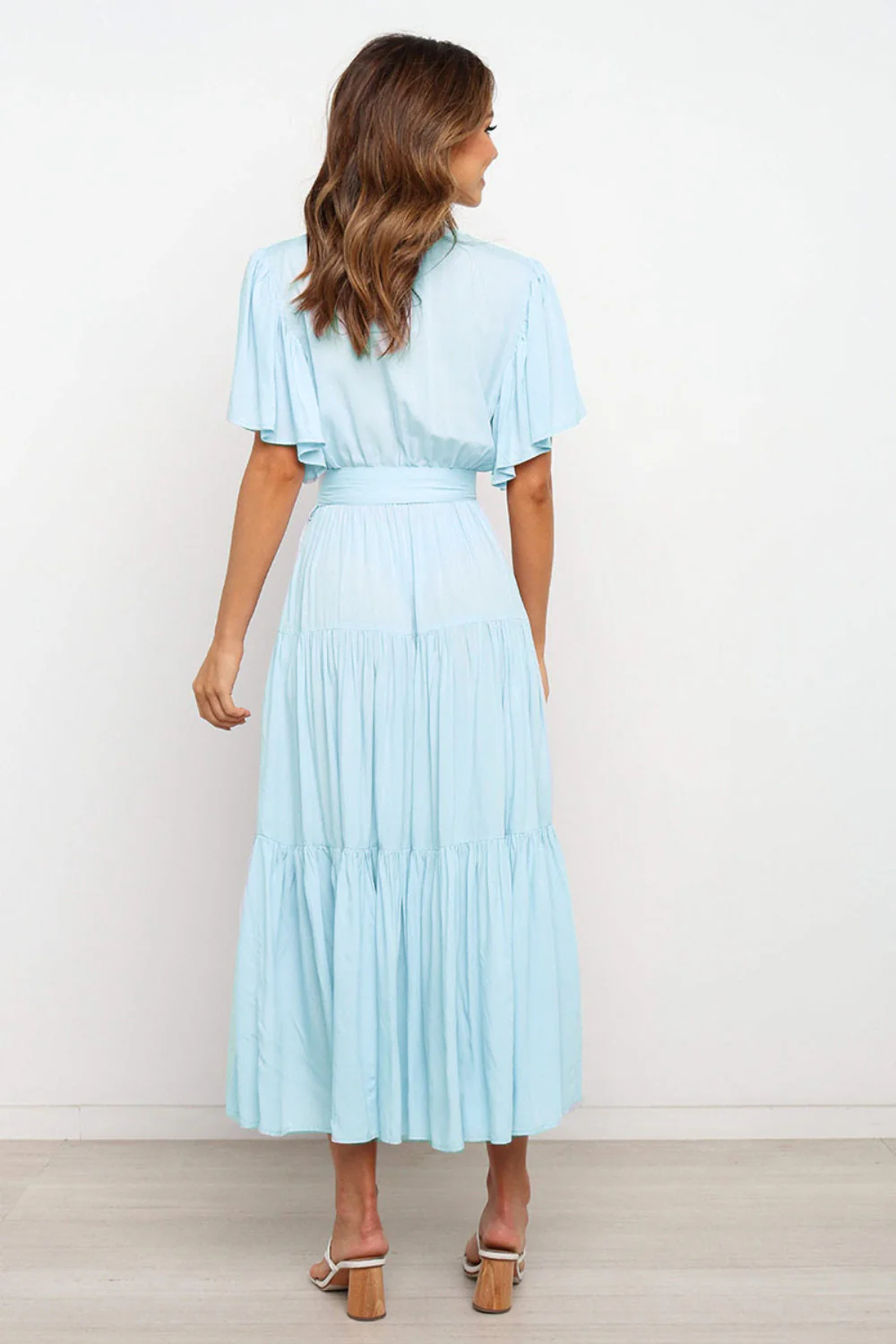 Tied Back Tiered Short Sleeve Midi Dress - Image 7