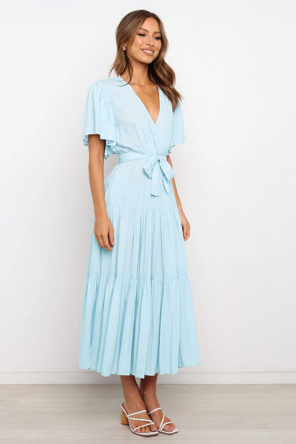 Tied Back Tiered Short Sleeve Midi Dress - Image 8