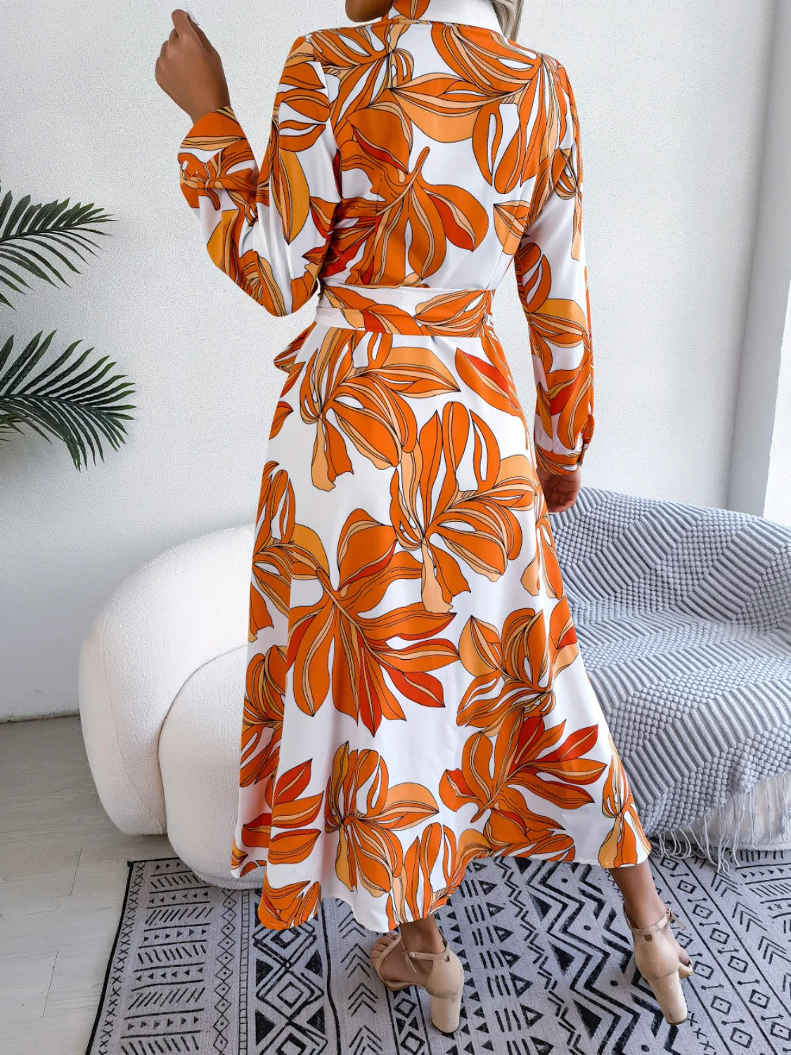 Tied Button Up Long Sleeve Dress - Image 14