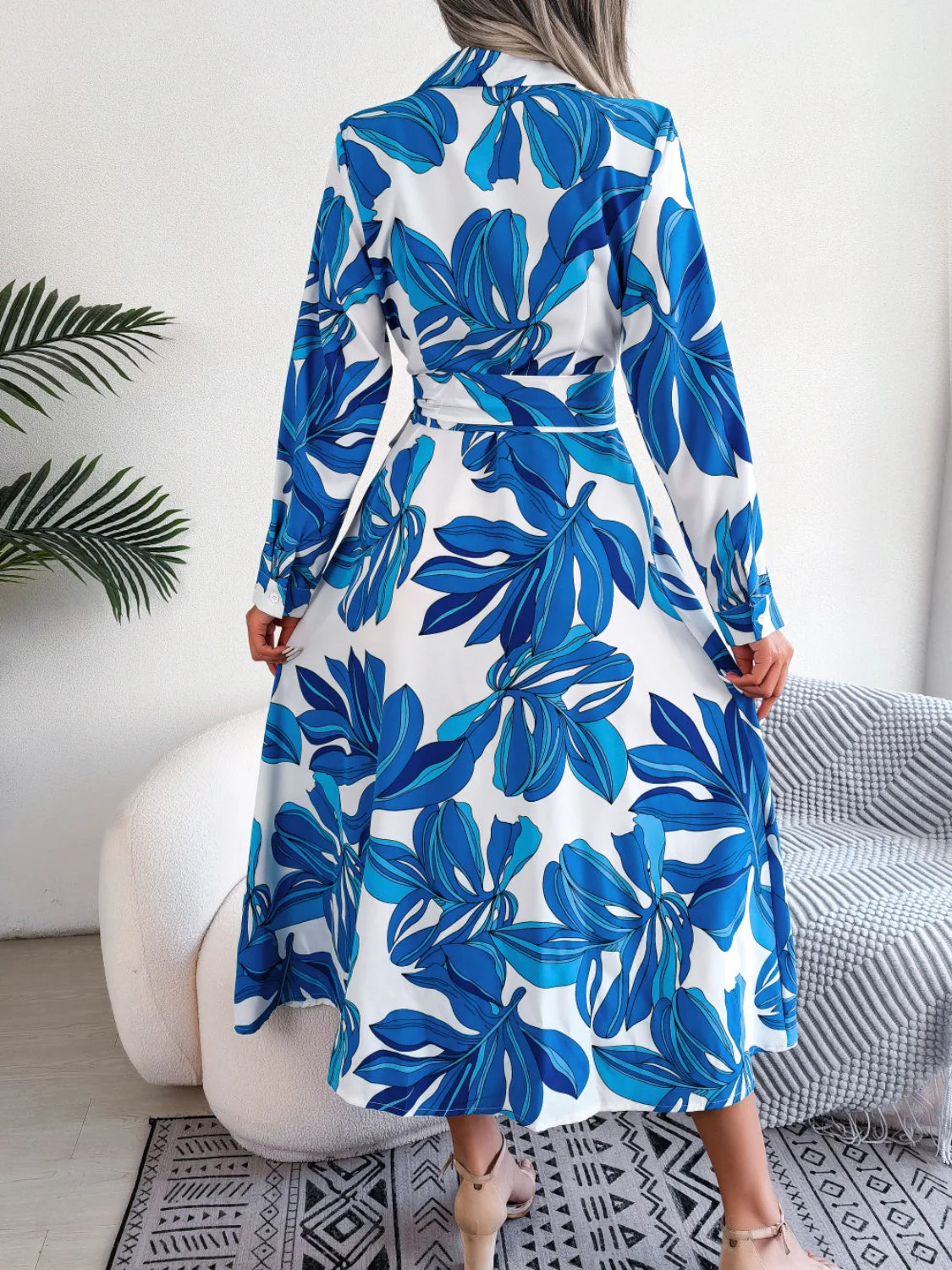 Tied Button Up Long Sleeve Dress - Image 2