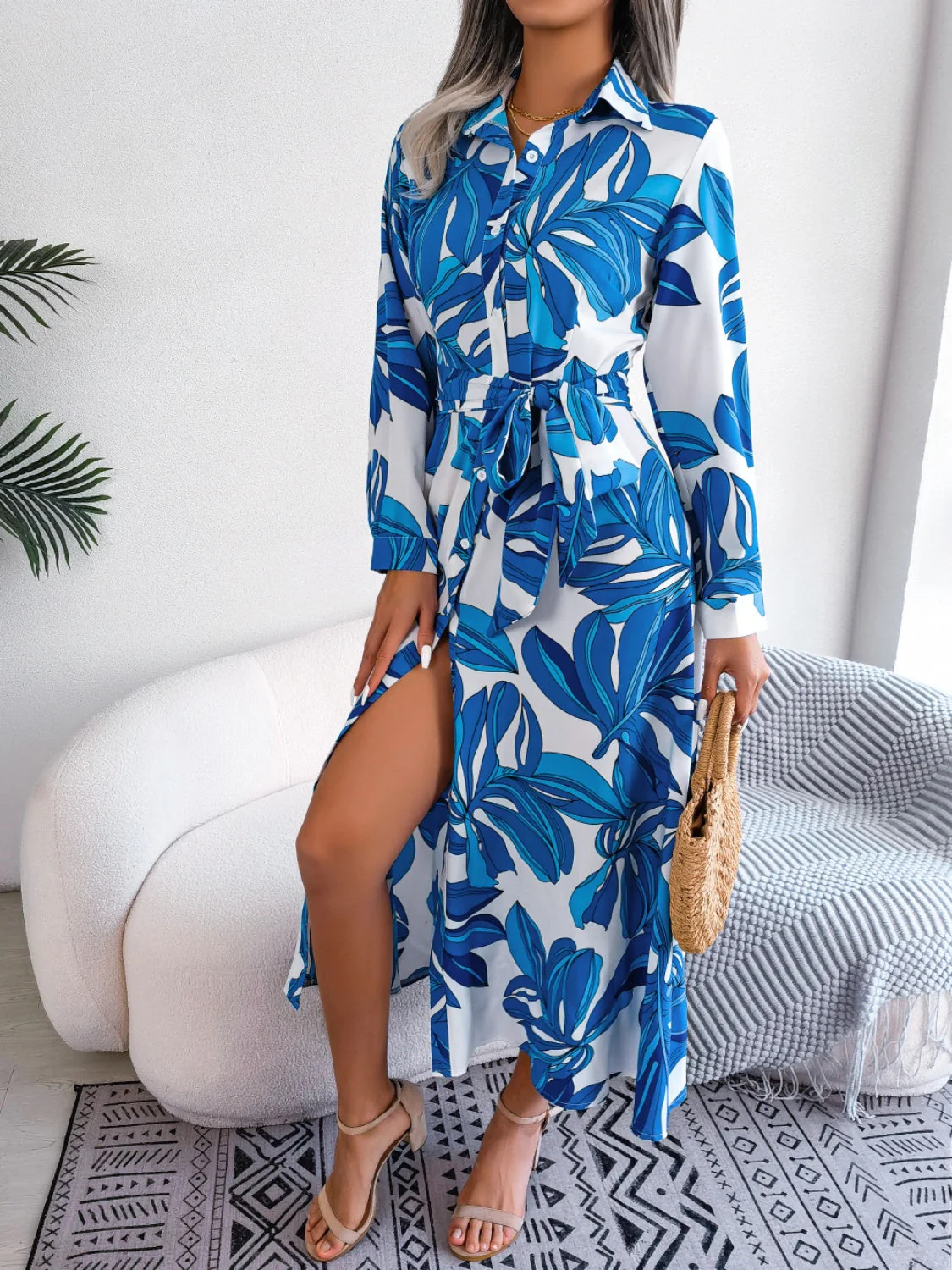Tied Button Up Long Sleeve Dress - Image 5