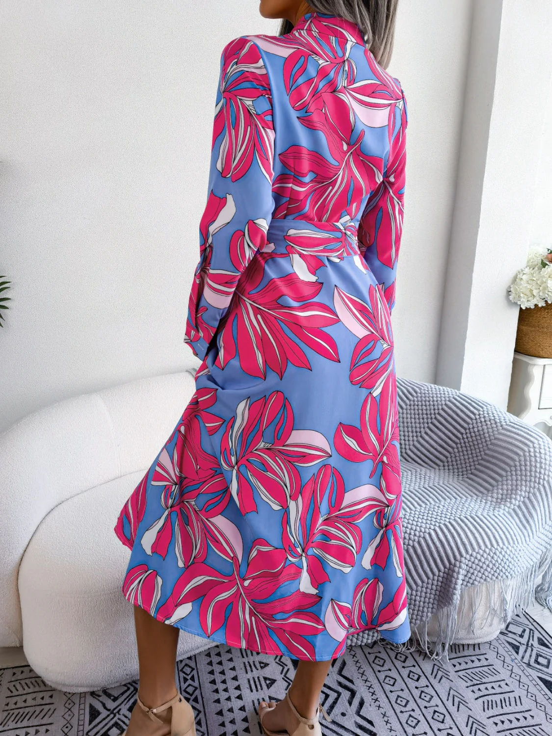 Tied Button Up Long Sleeve Dress - Image 8
