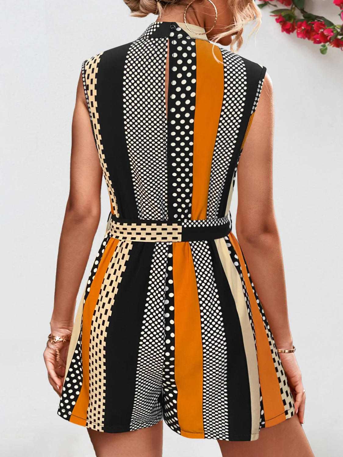 Tied Color Block Sleeveless Romper - Image 2