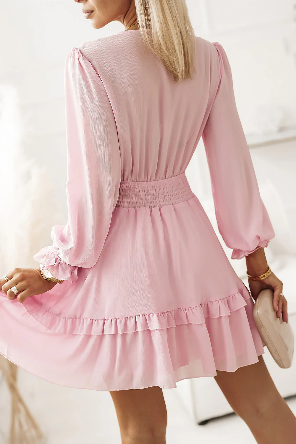 Tied Flounce Sleeve Mini Dress - Image 4