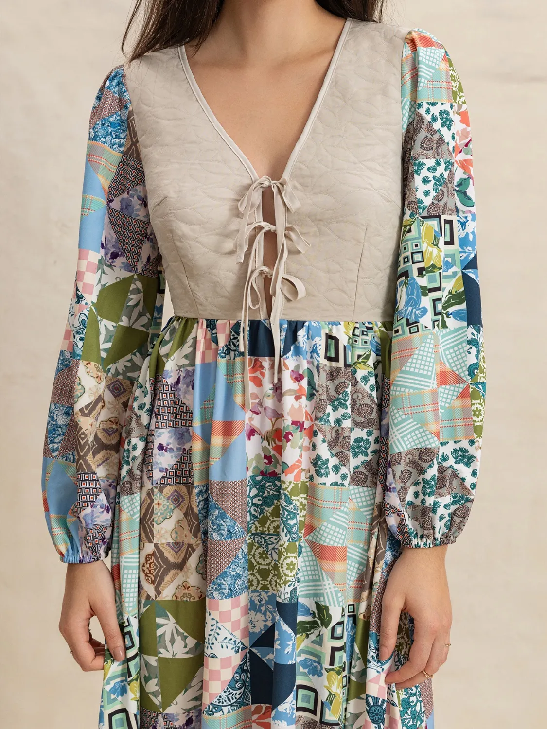Tied Front Printed Long Sleeve Maxi Dress - Image 4