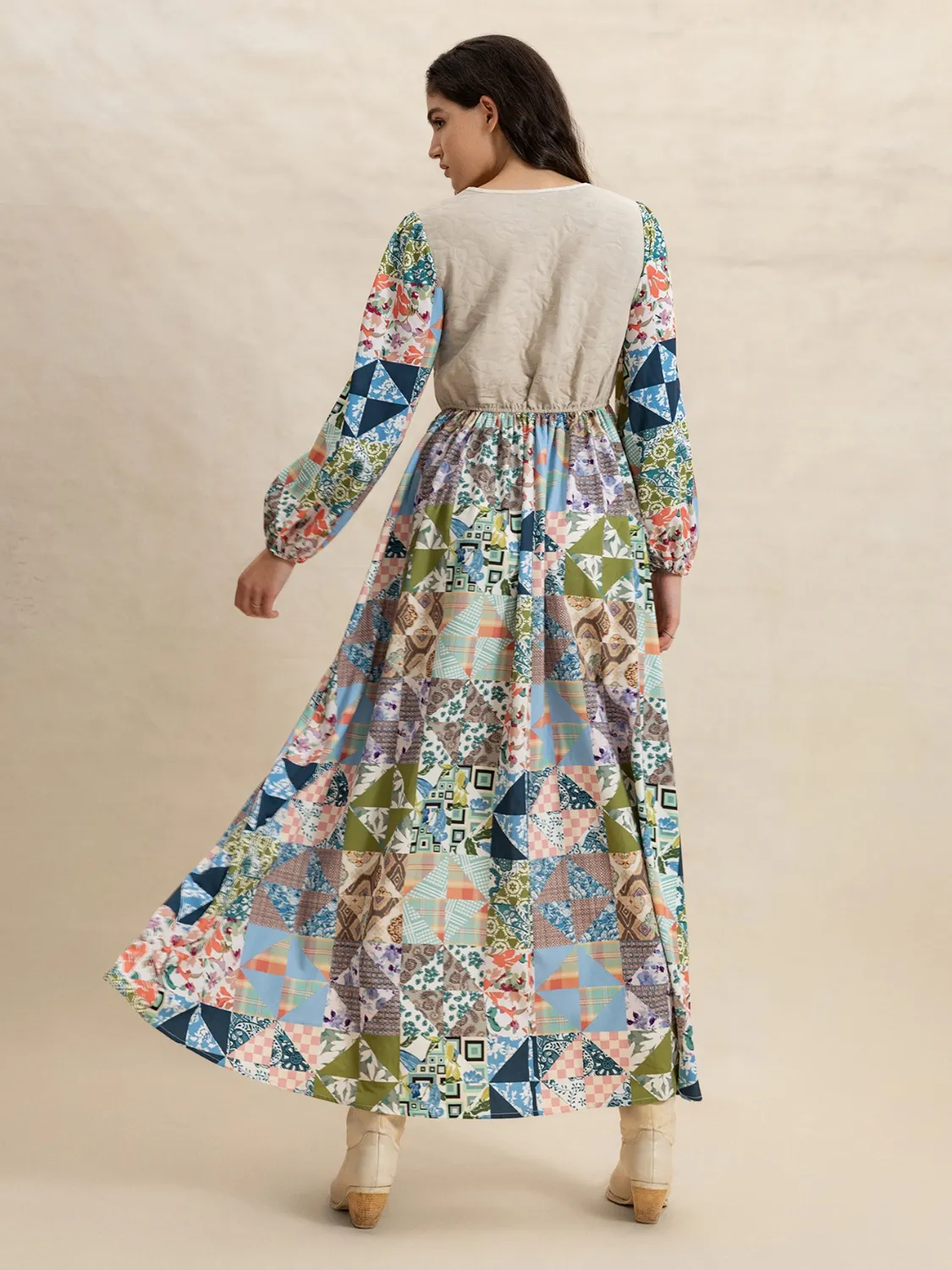Tied Front Printed Long Sleeve Maxi Dress - Image 5