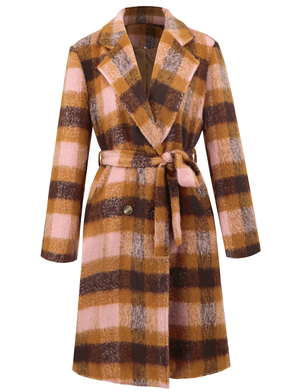 Tied Plaid Collared Neck Coat - Image 15