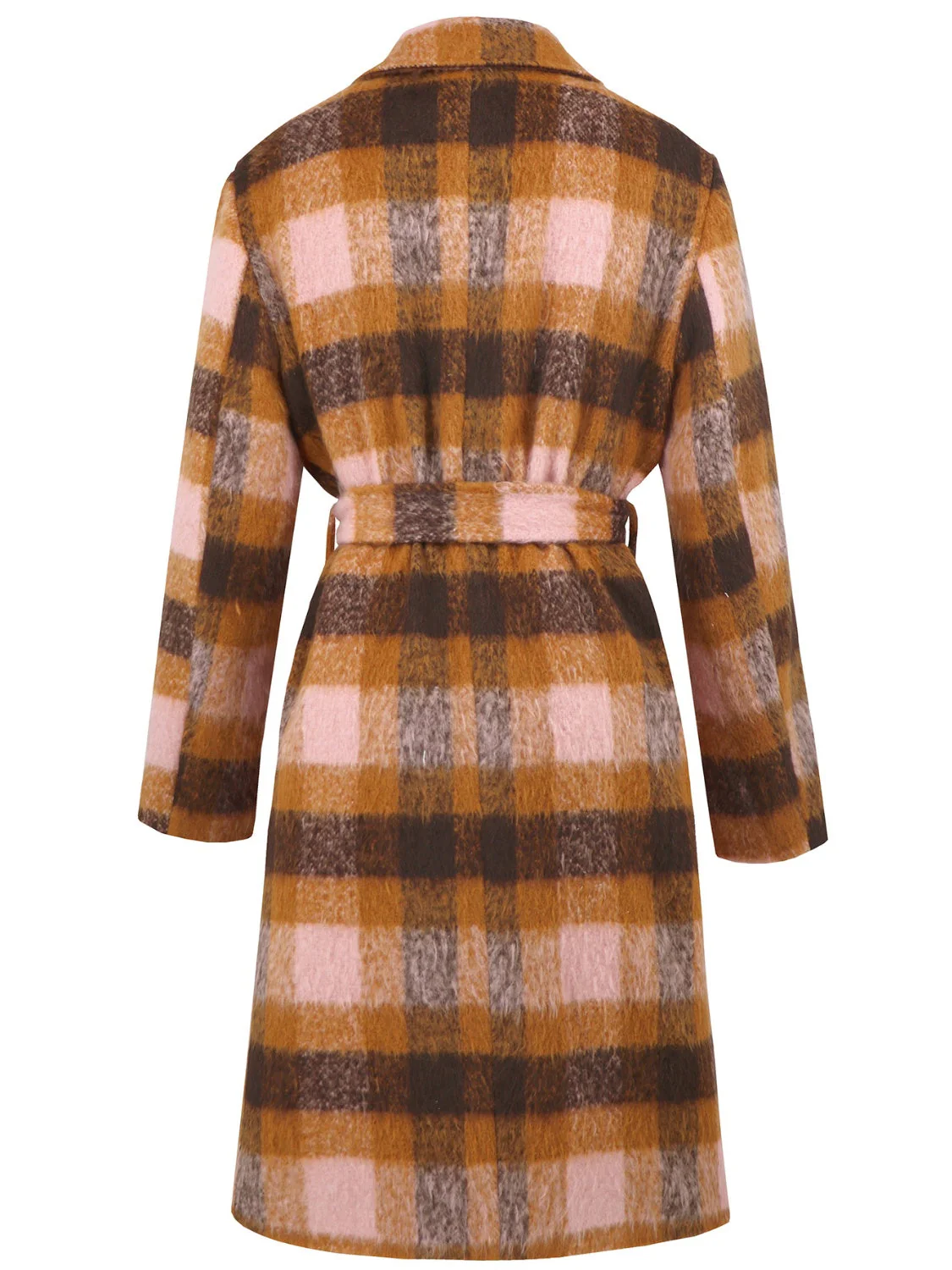 Tied Plaid Collared Neck Coat - Image 16
