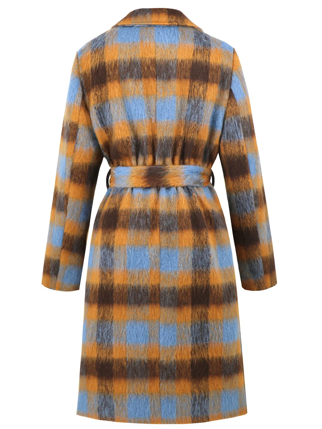 Tied Plaid Collared Neck Coat - Image 7