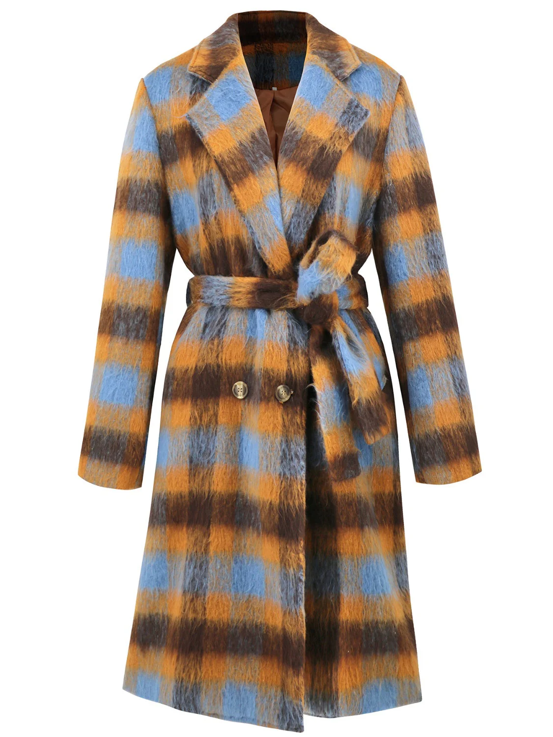 Tied Plaid Collared Neck Coat - Image 8