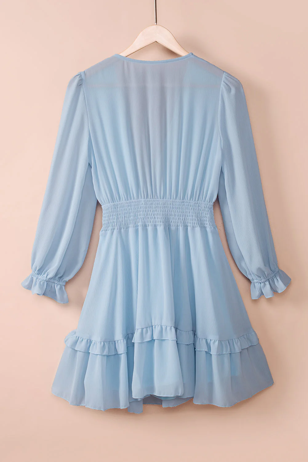 Tied Plunge Smocked Waist Flounce Sleeve Dress - Image 15