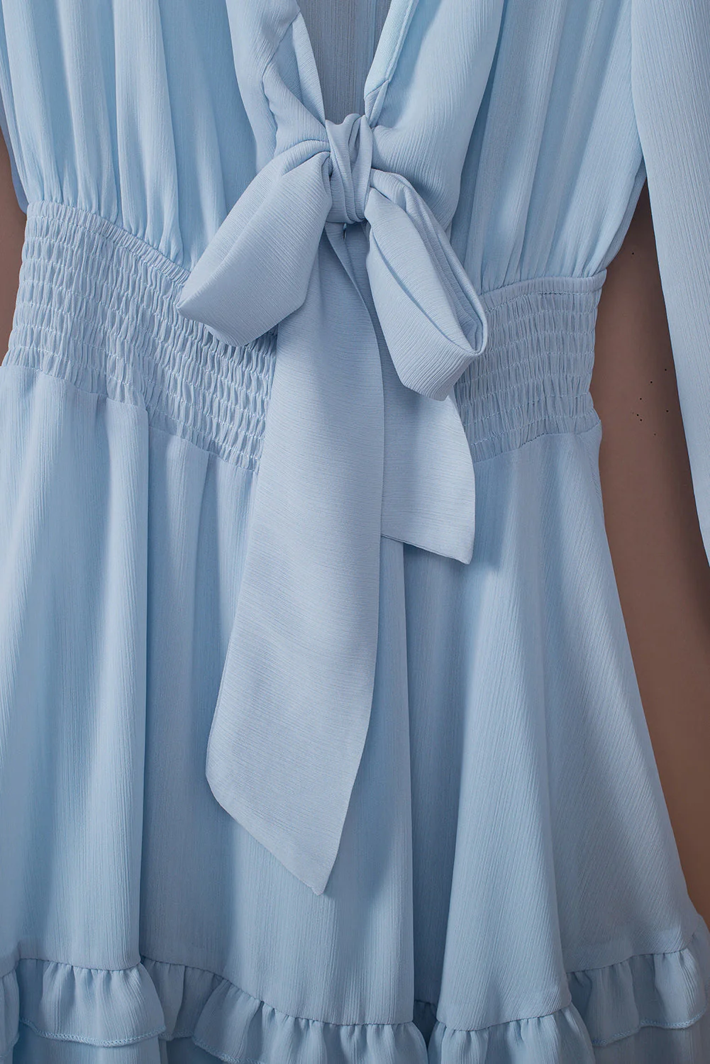 Tied Plunge Smocked Waist Flounce Sleeve Dress - Image 17