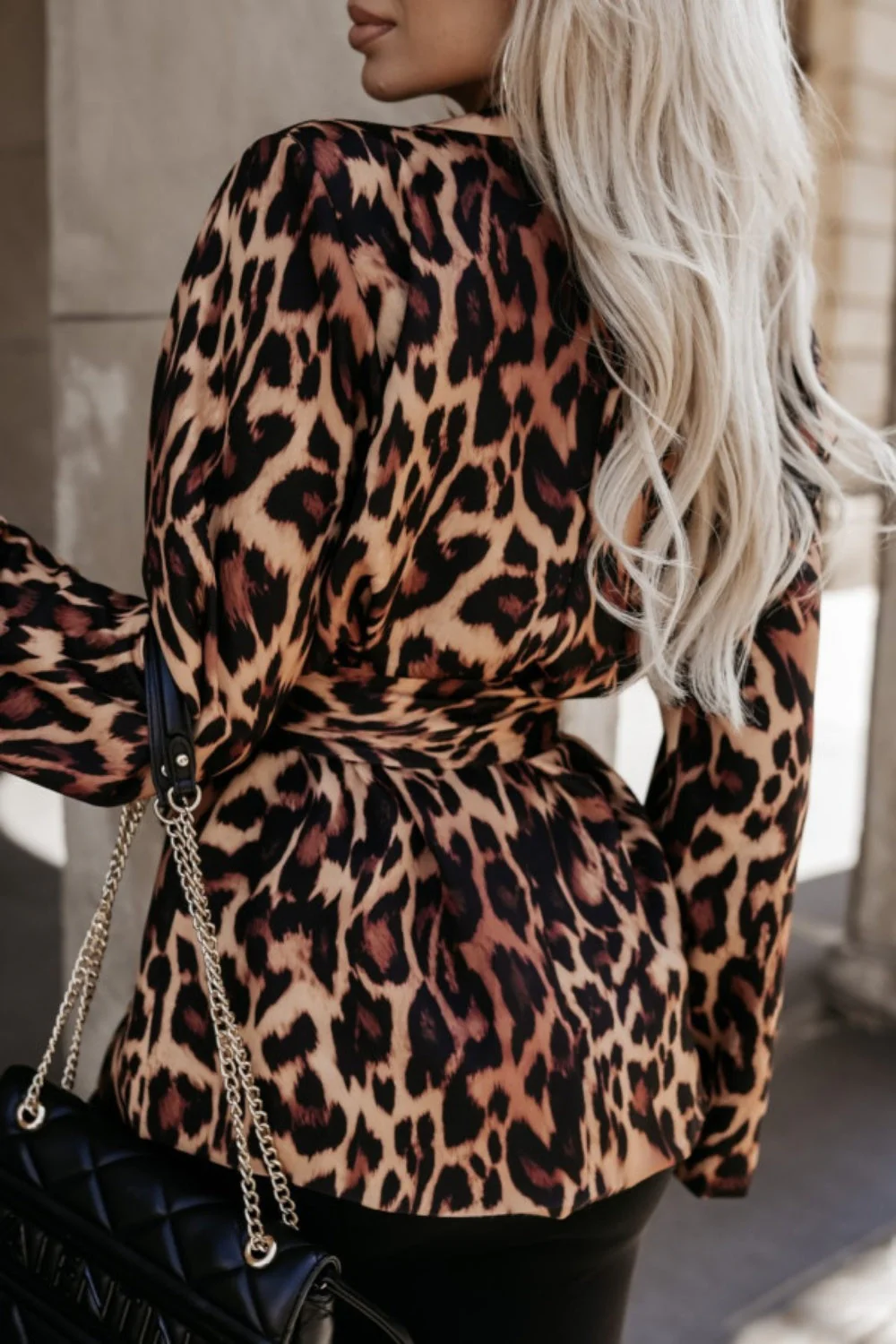 Tied Printed Collared Neck Long Sleeve Jacket - Image 2