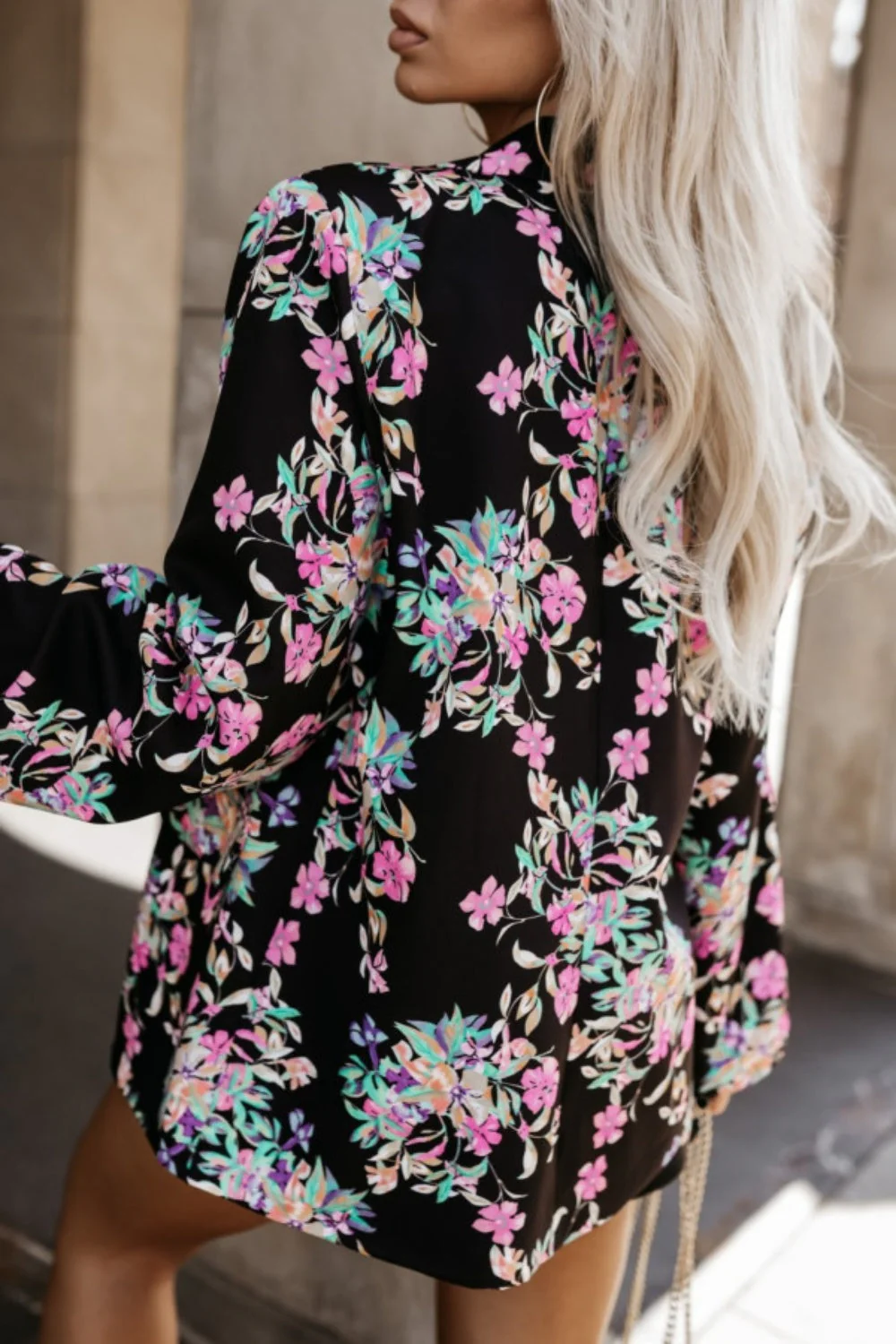 Tied Printed Collared Neck Long Sleeve Jacket - Image 5