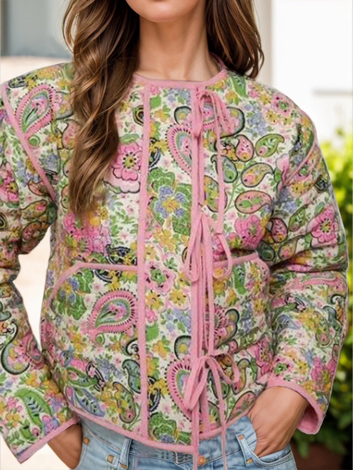 Tied Printed Long Sleeve Jacket - Image 6