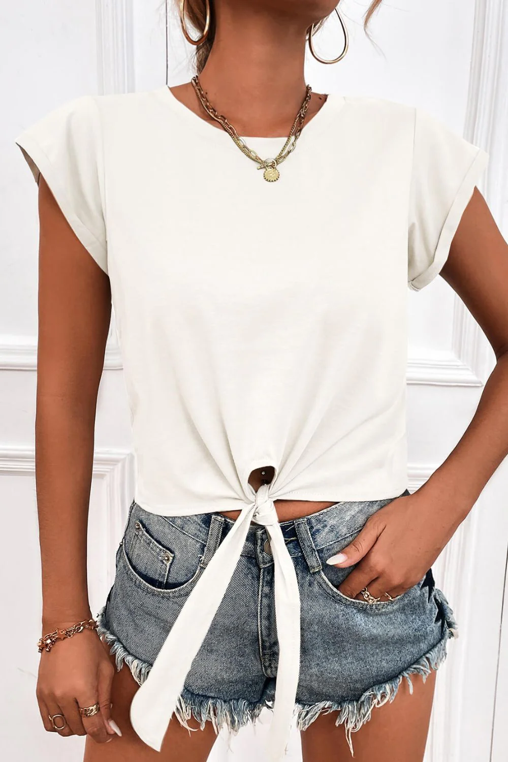 Tied Round Neck Crop Tee - Image 16