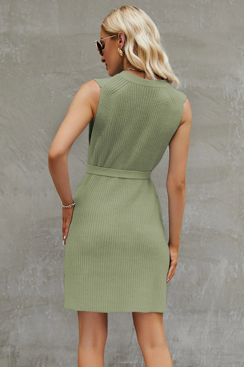 Tied Round Neck Sleeveless Sweater Dress - Image 12