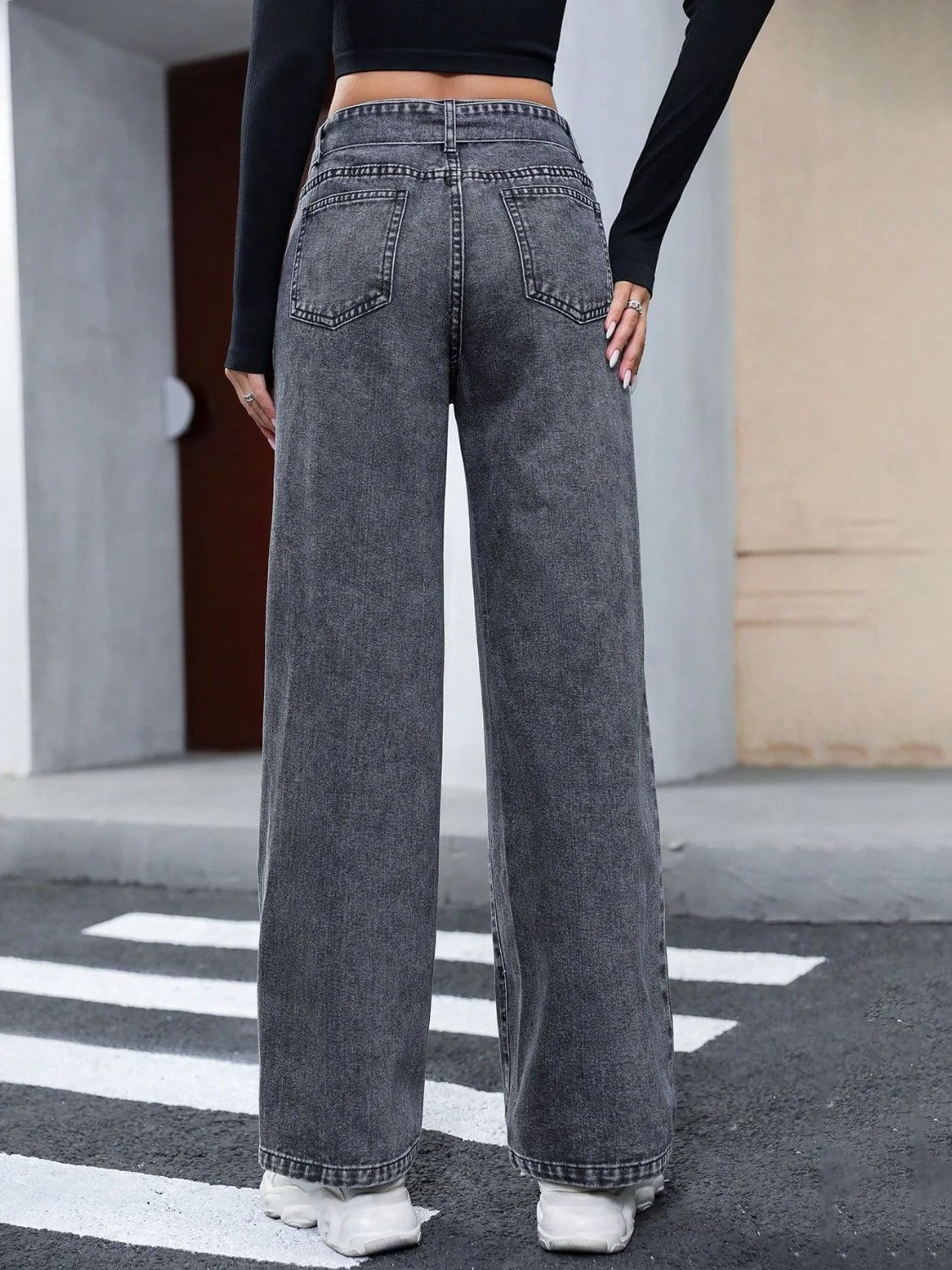 Tied Straight Leg Jeans with Pockets - Image 2