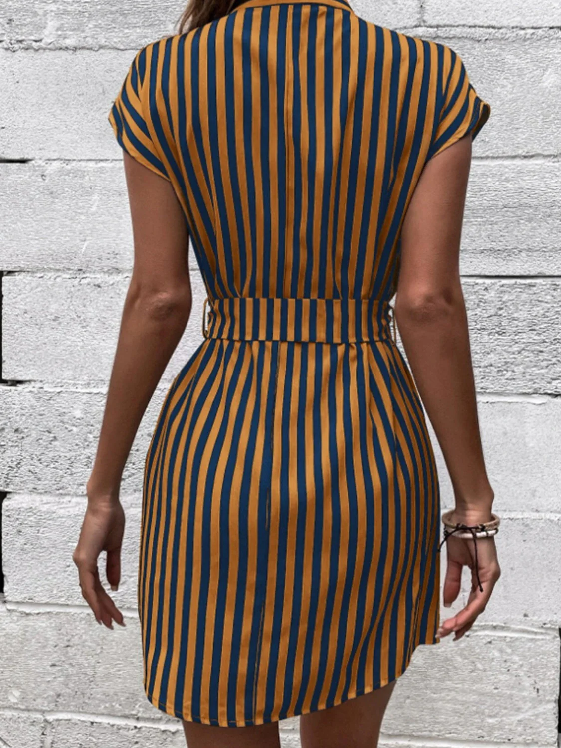 Tied Striped Cap Sleeve Mini Dress - Image 10