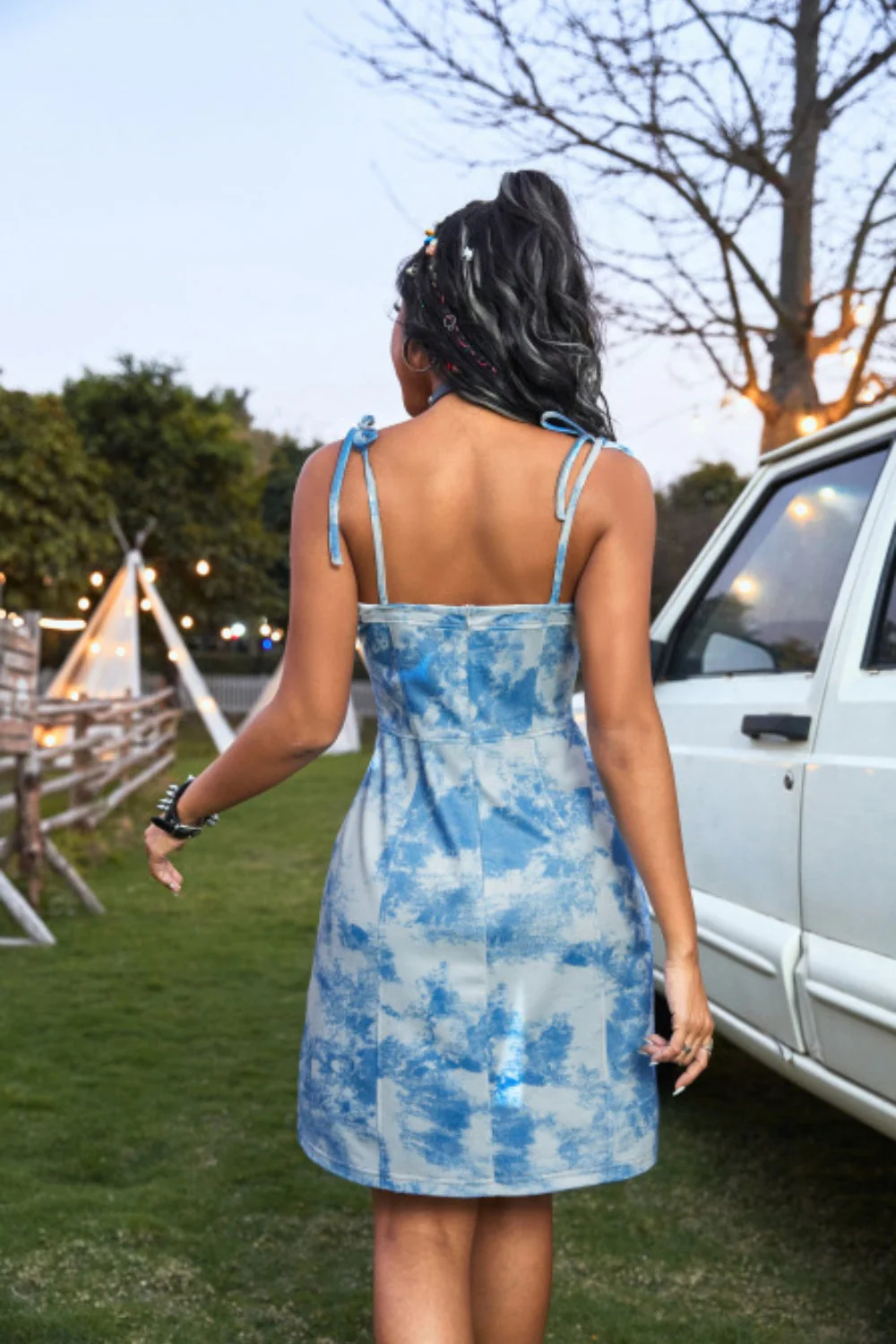 Tied Tie-Dye Sleeveless Mini Cami Dress - Image 2