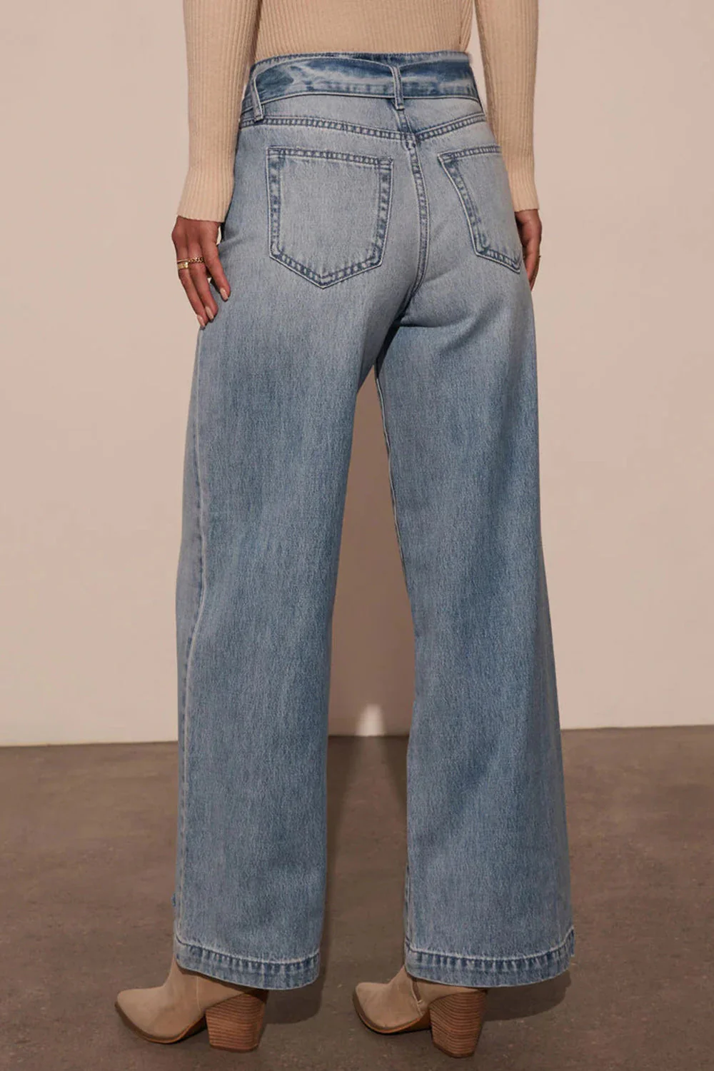 Tied Wide Leg Jeans with Pockets - Image 3