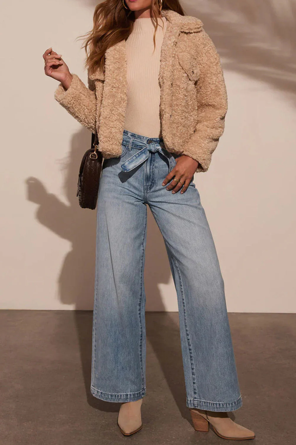 Tied Wide Leg Jeans with Pockets - Image 5