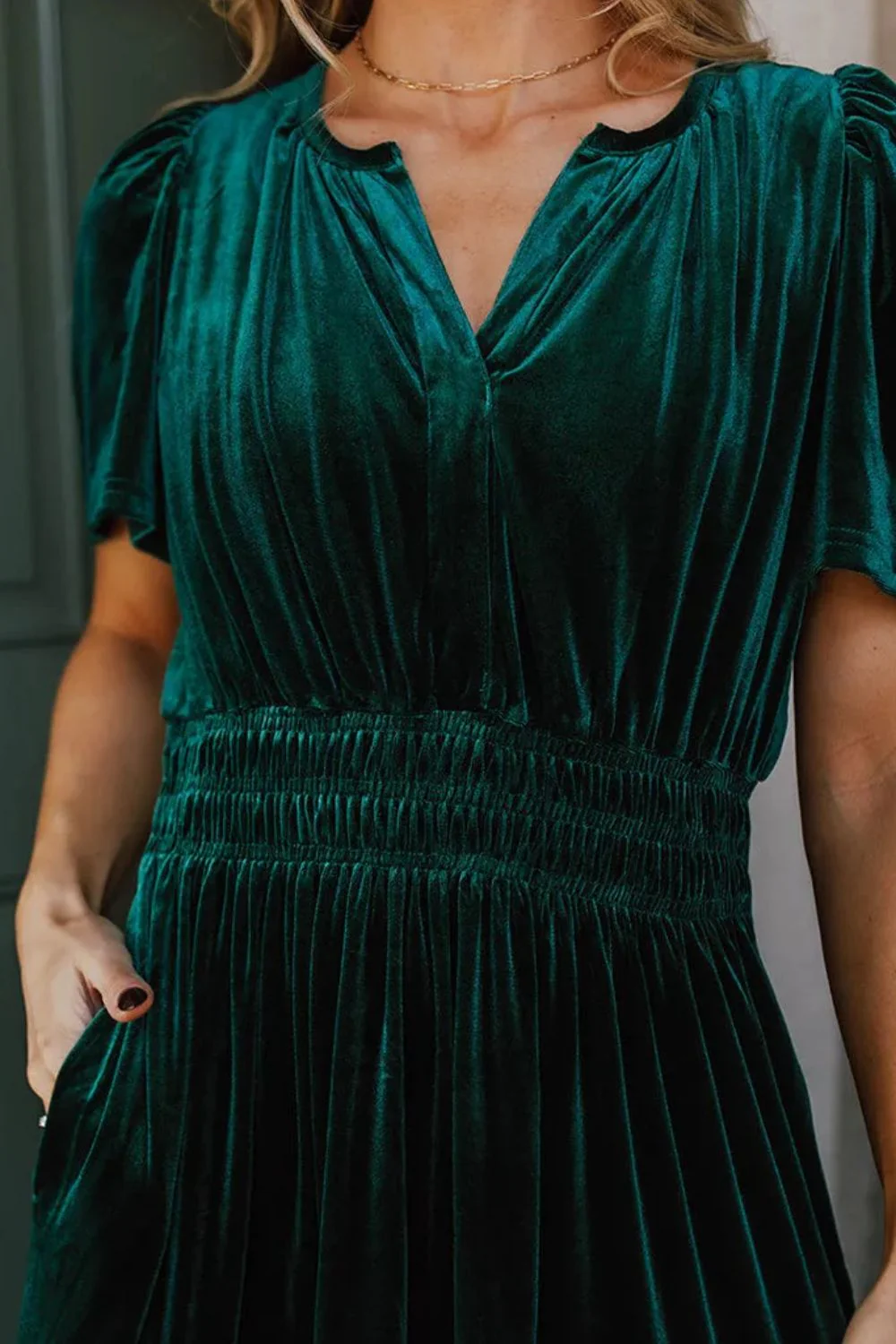 Tiered Notched Short Sleeve Dress with Pockets - Image 11