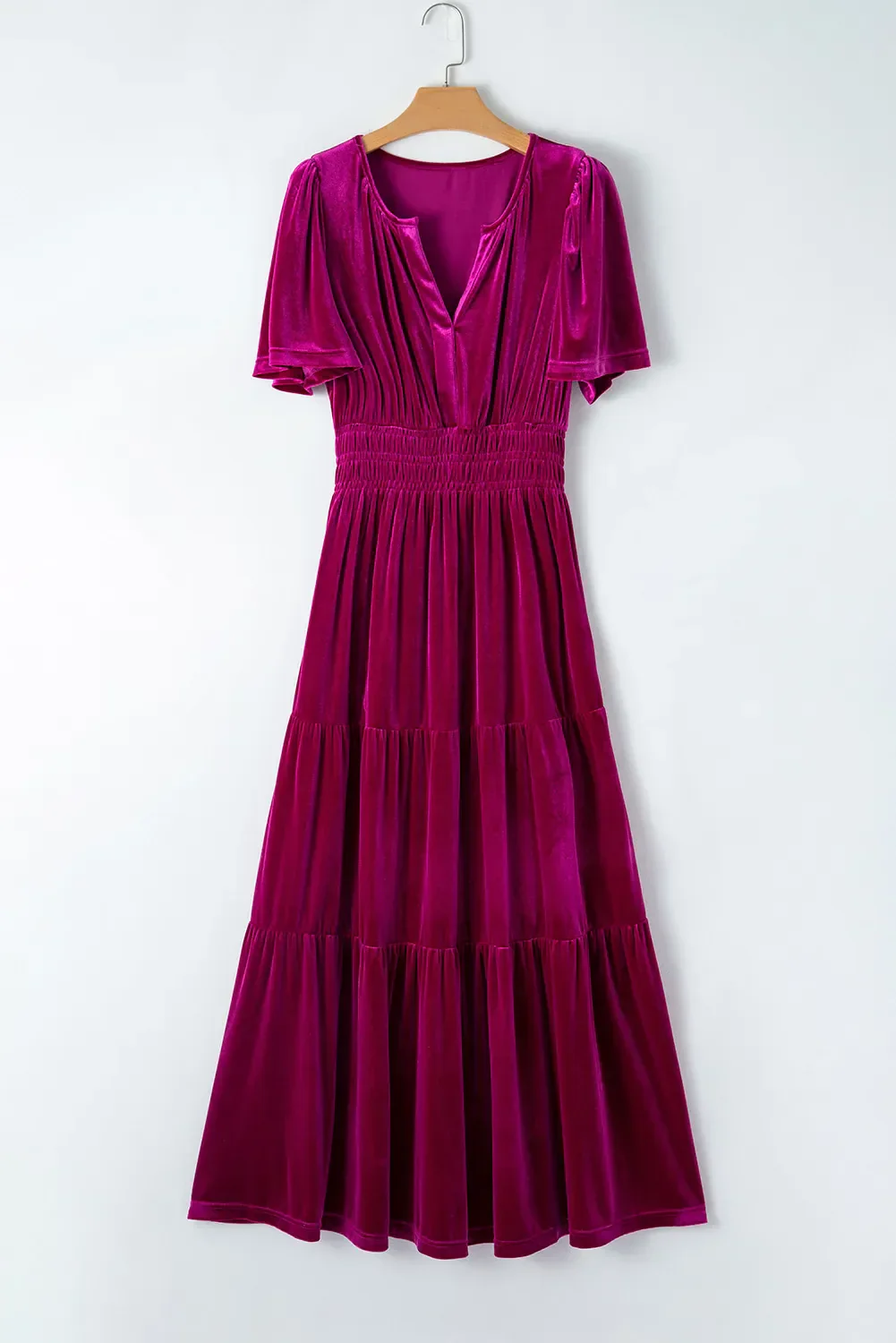 Tiered Notched Short Sleeve Dress with Pockets - Image 6