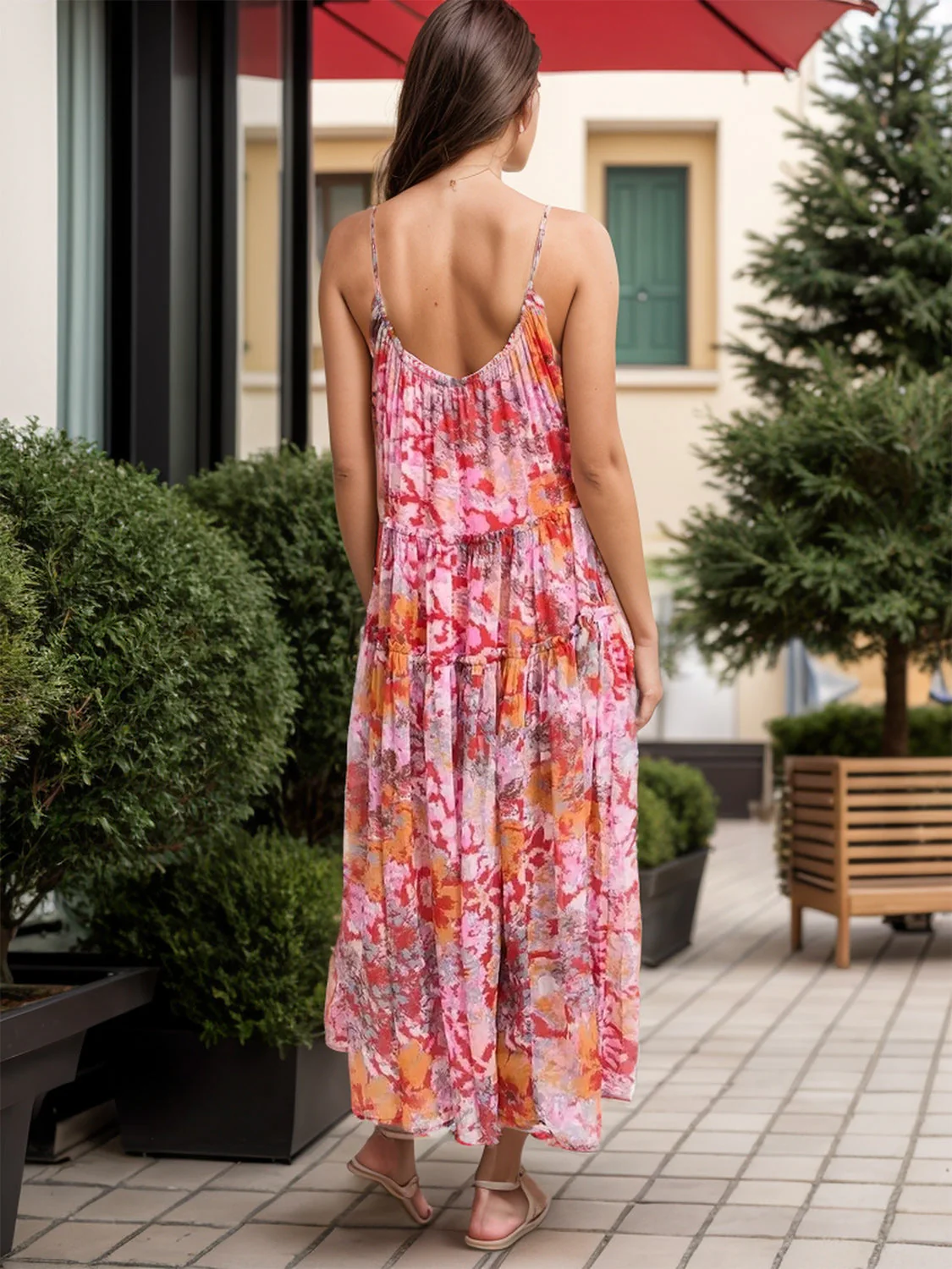 Tiered Printed V-Neck Sleeveless Dress - Image 3
