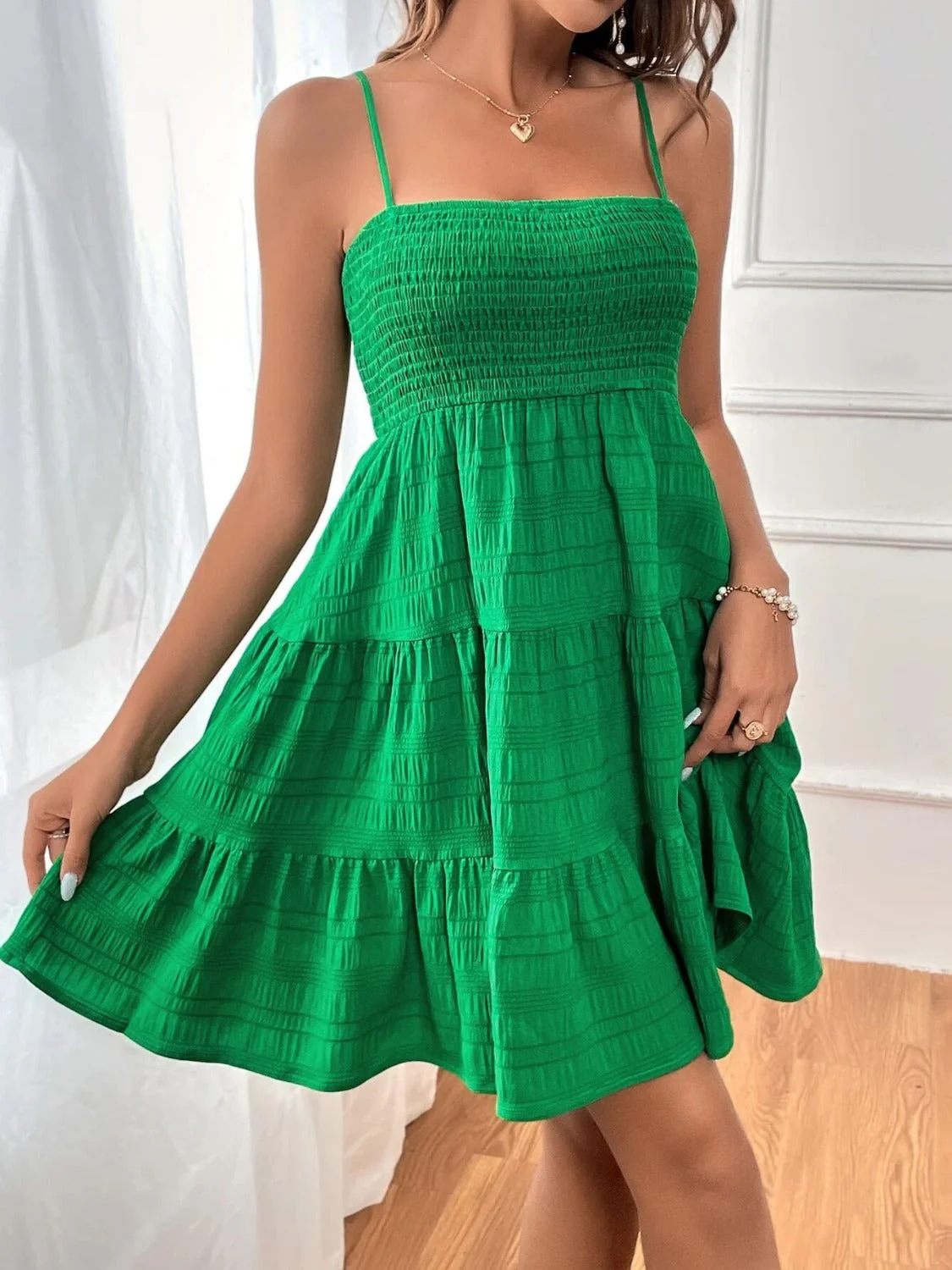 Tiered Smocked Square Neck Cami Dress - Image 12