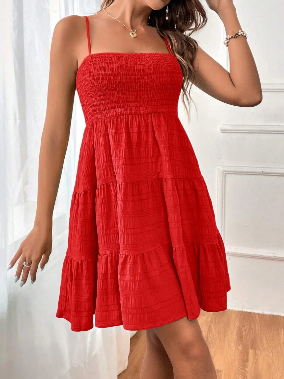 Tiered Smocked Square Neck Cami Dress - Image 15